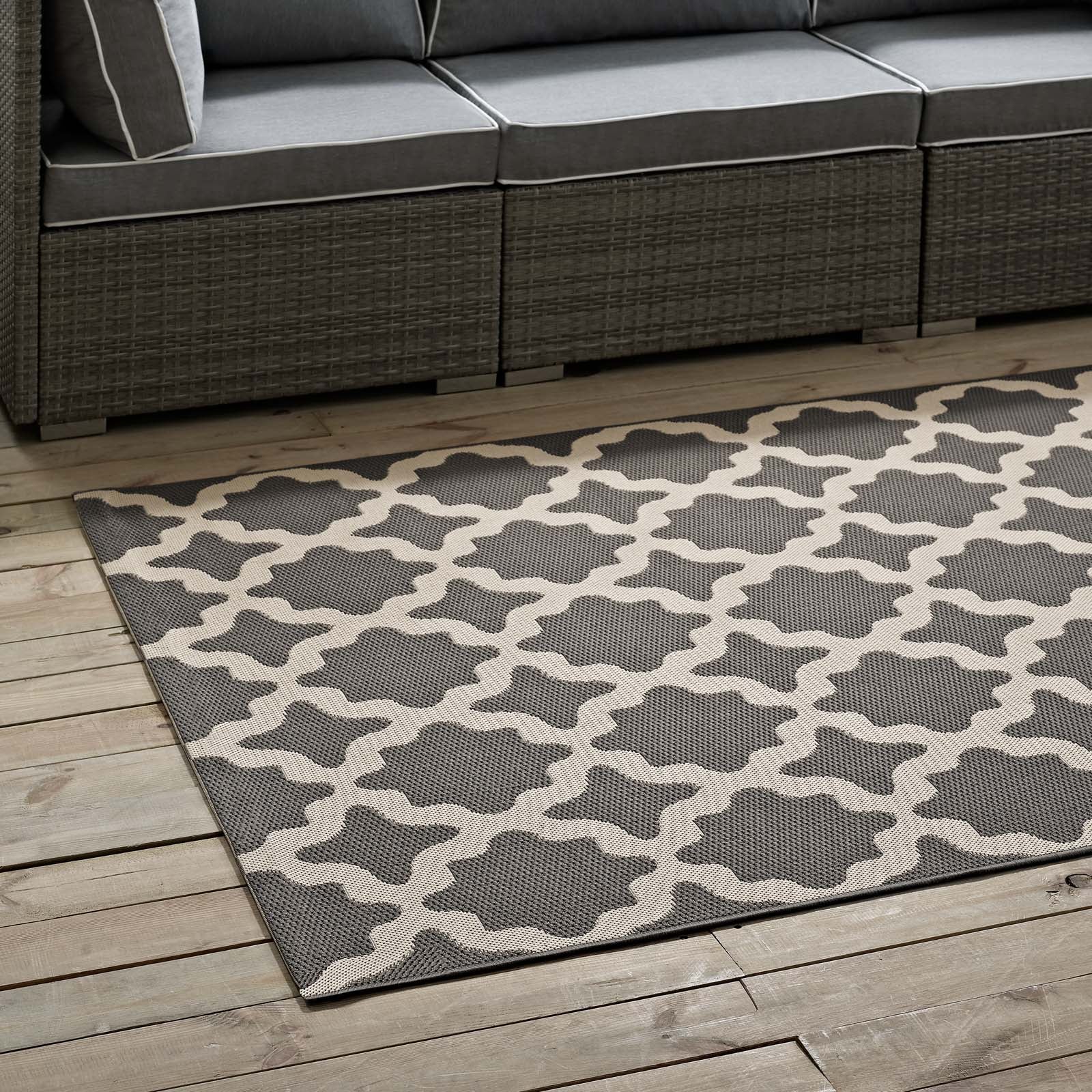 Modway Indoor Rugs - Cerelia Moroccan Trellis 4x6 Indoor and Outdoor Area Rug Gray and Beige