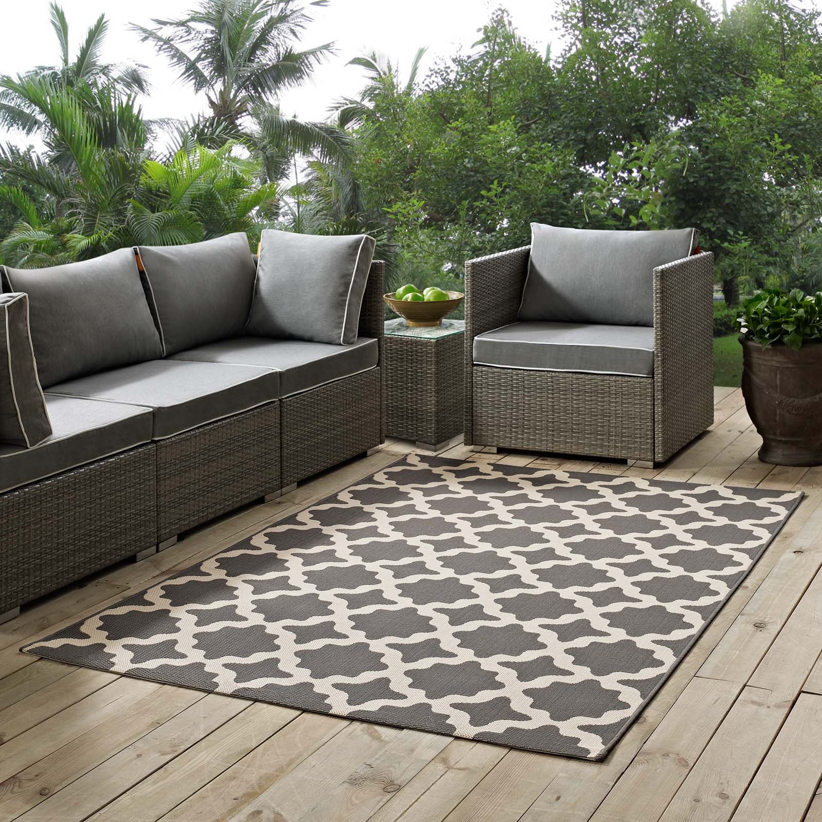 Modway Outdoor Rugs - Cerelia Trellis 5'x8' Indoor and Outdoor Area Rug Gray & Beige