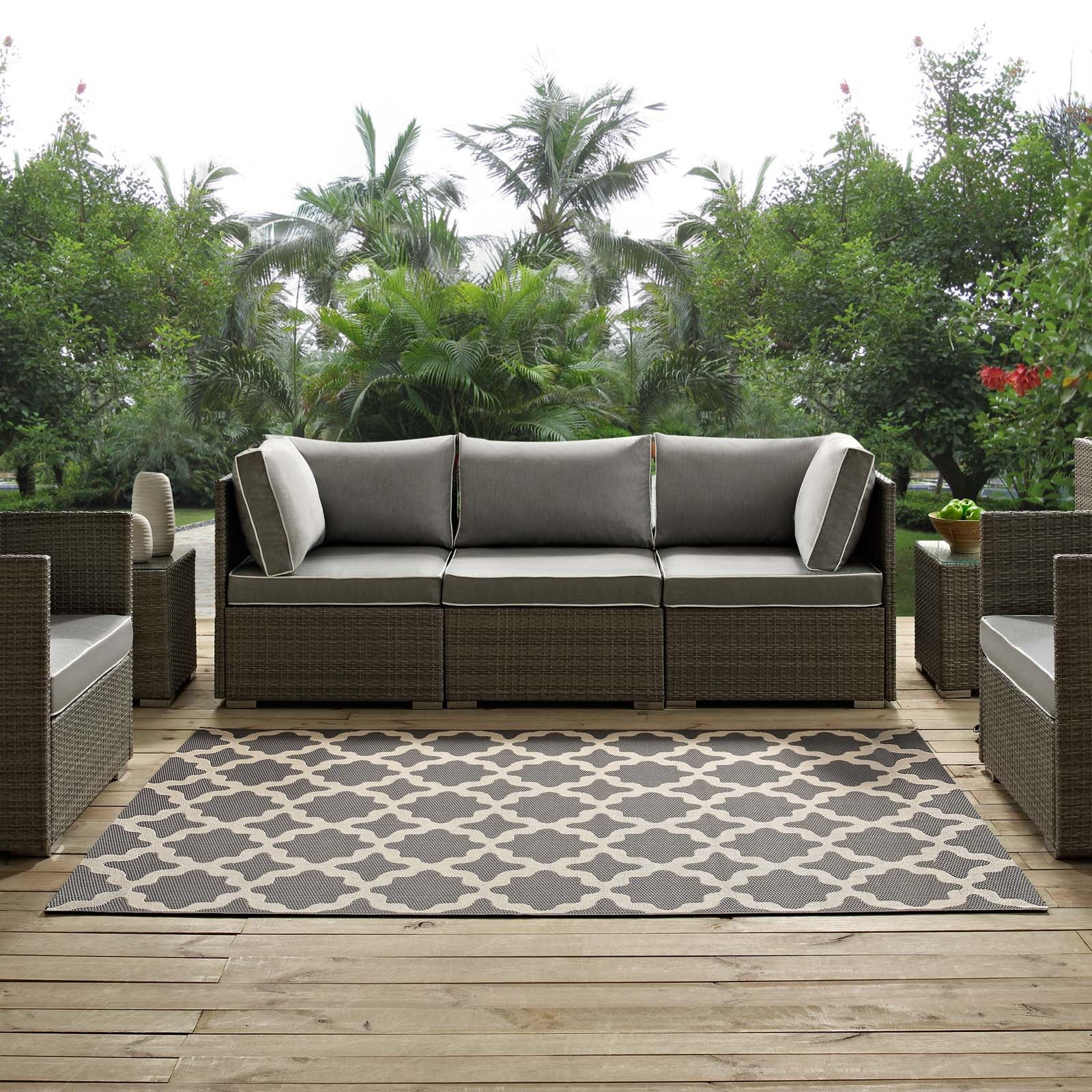 Modway Indoor Rugs - Cerelia Moroccan Trellis 9x12 Indoor and Outdoor Area Rug Gray and Beige