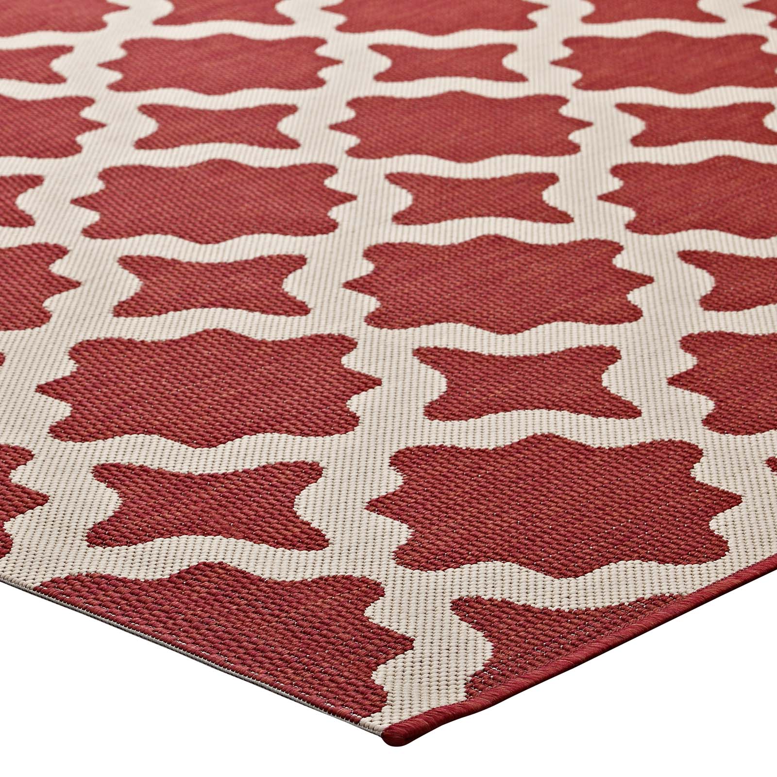 Modway Outdoor Rugs - Cerelia Moroccan Trellis 5x8 Indoor and Outdoor Area Rug Red & Beige