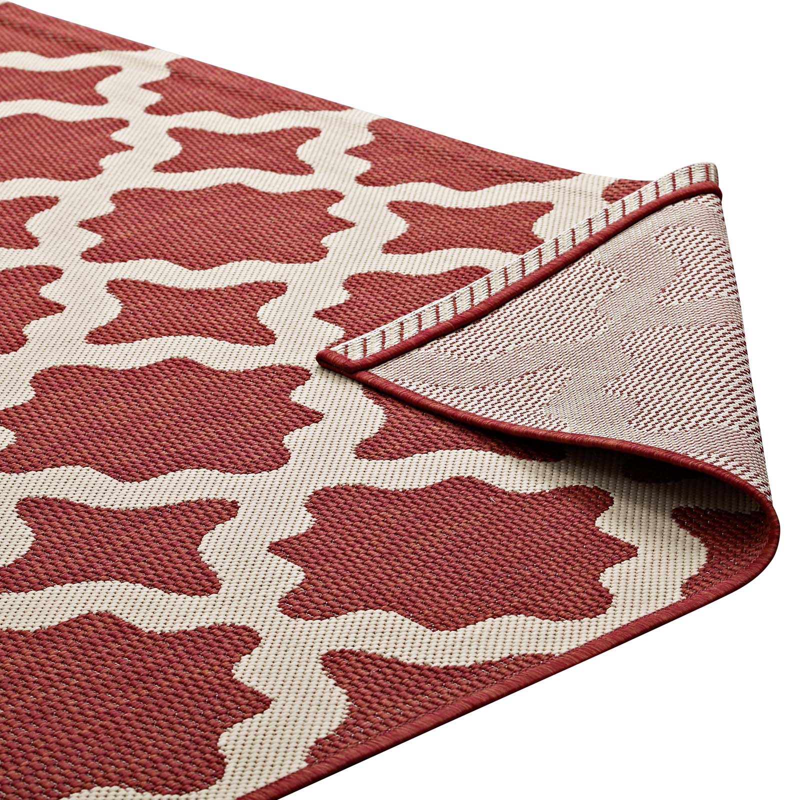 Modway Outdoor Rugs - Cerelia Moroccan Trellis 5x8 Indoor and Outdoor Area Rug Red & Beige