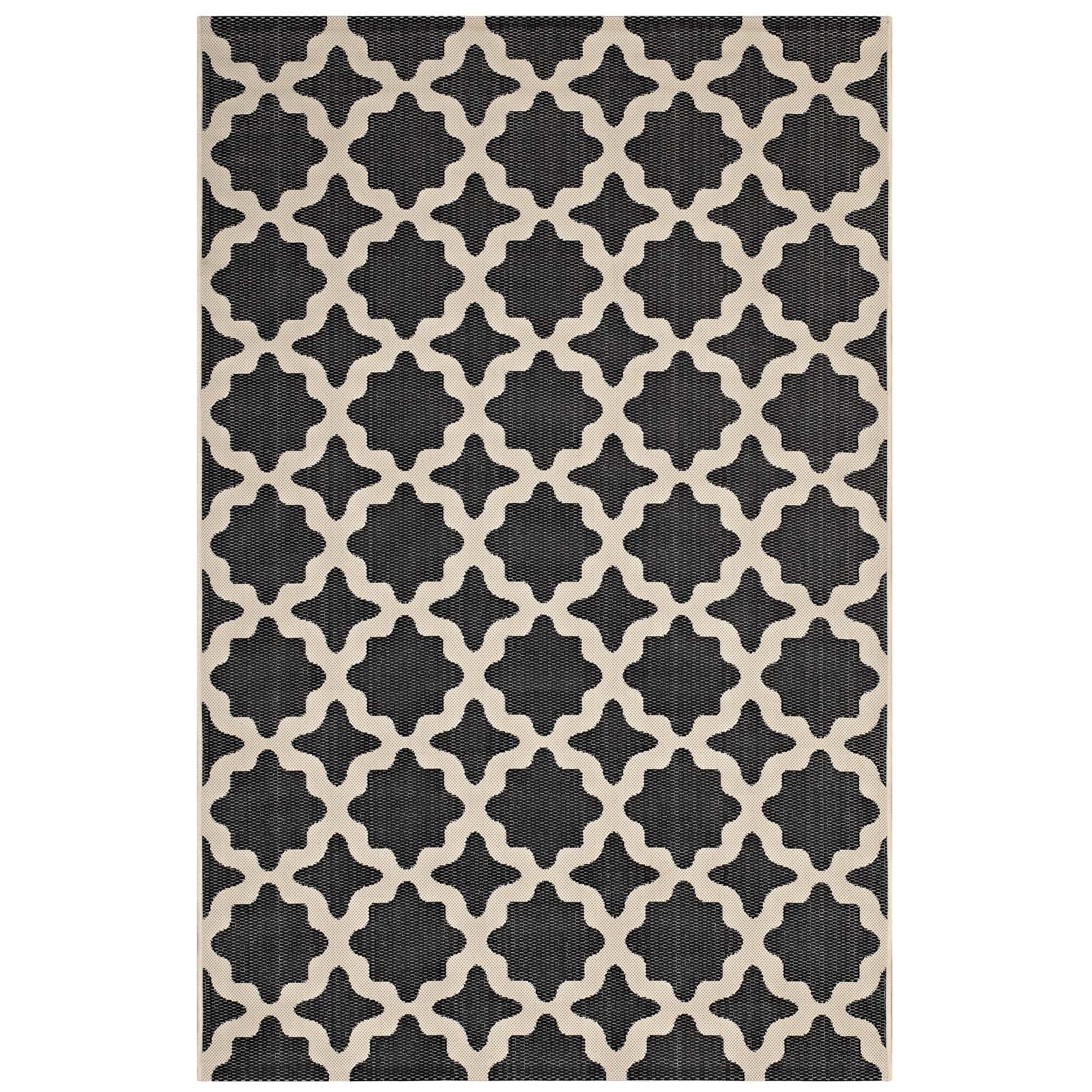 Modway Indoor Rugs - Cerelia Moroccan Trellis 4x6 Indoor and Outdoor Area Rug Black and Beige