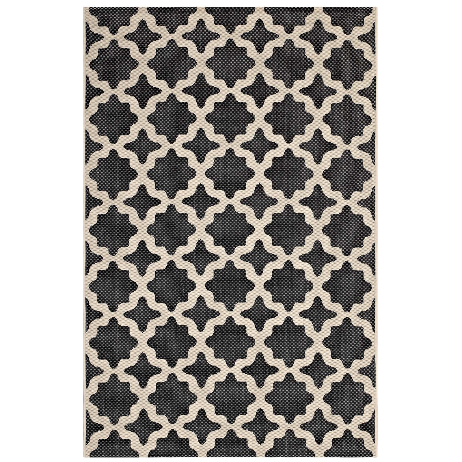 Modway Indoor Rugs - Cerelia Moroccan Trellis 4x6 Indoor and Outdoor Area Rug Black and Beige