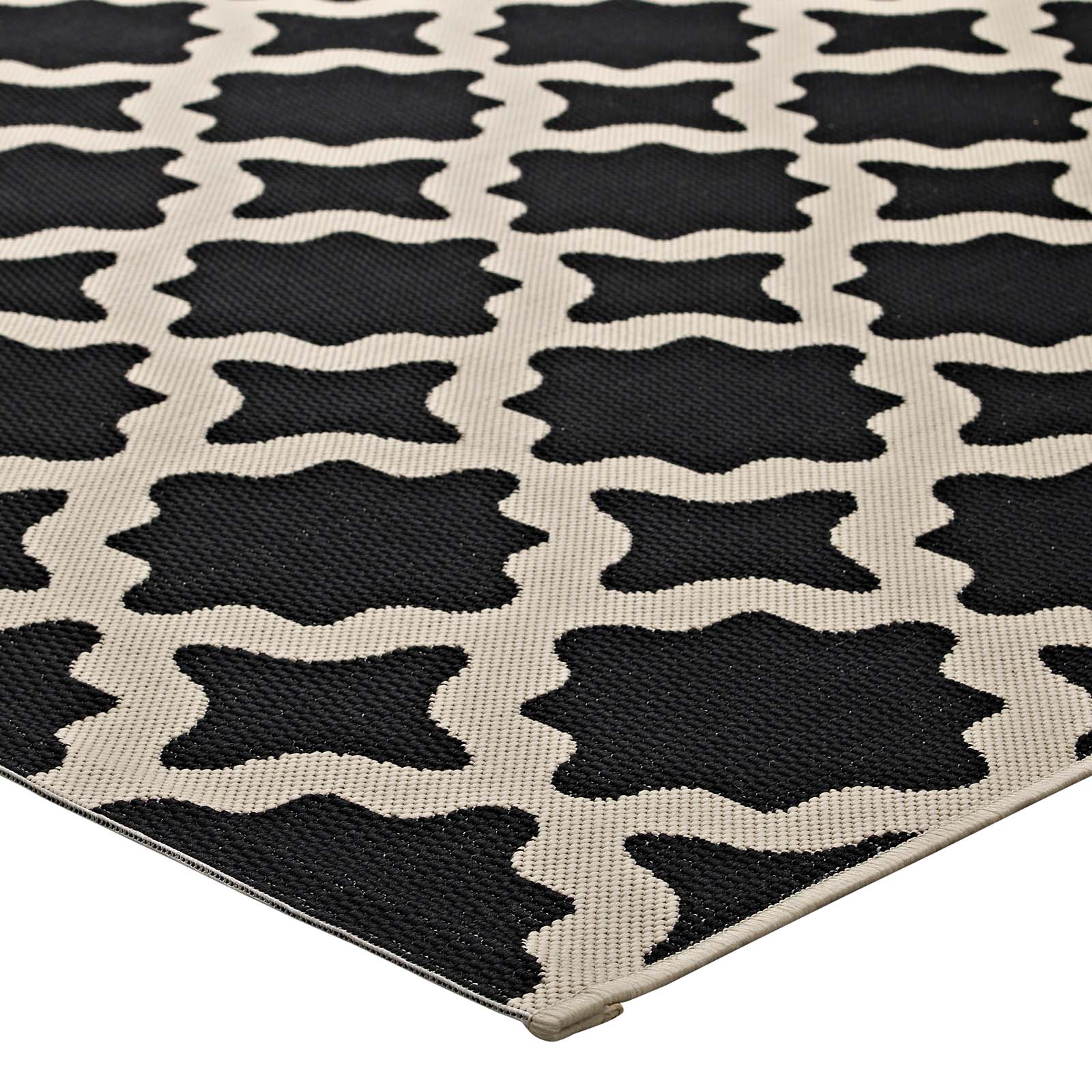 Modway Indoor Rugs - Cerelia Moroccan Trellis 4x6 Indoor and Outdoor Area Rug Black and Beige