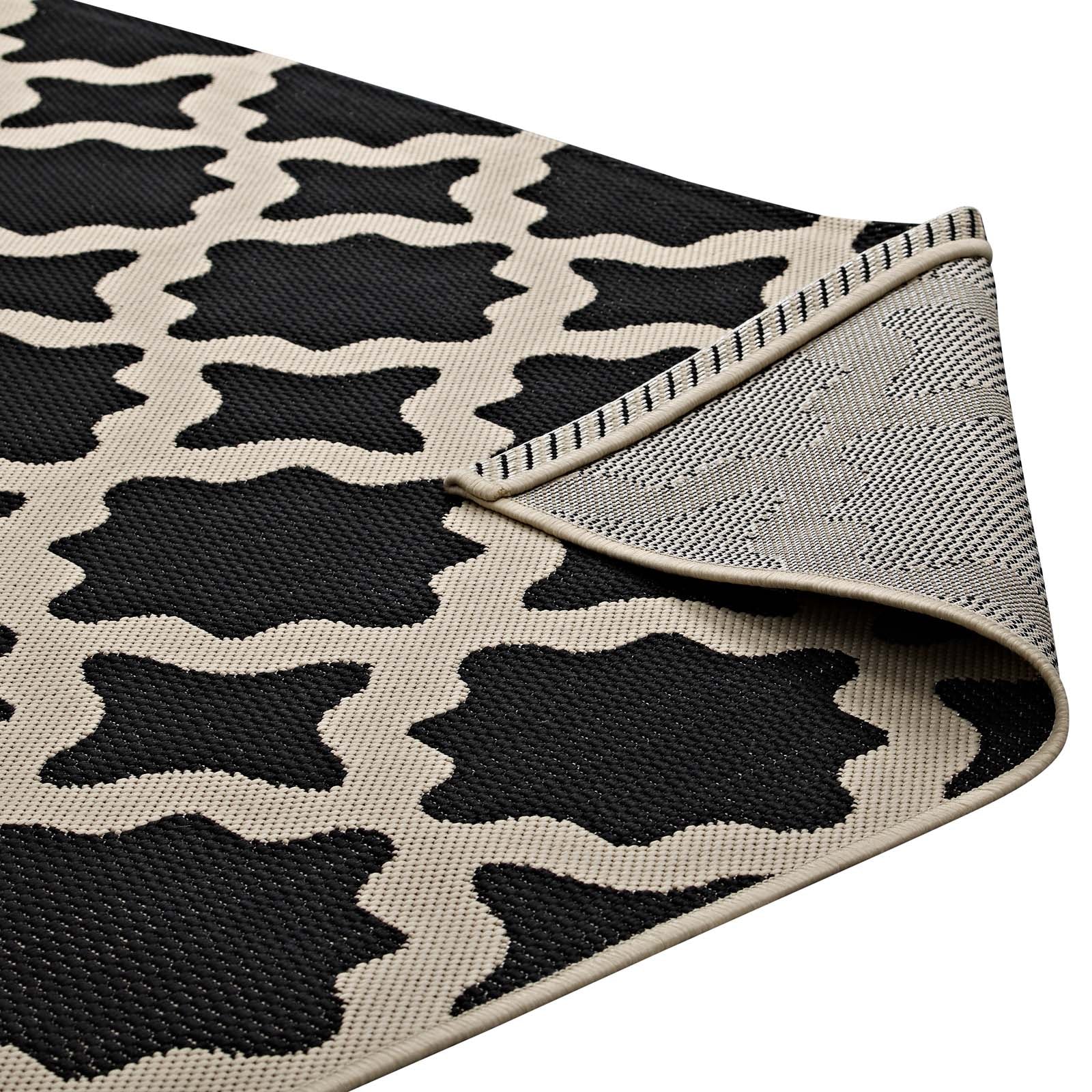 Modway Indoor Rugs - Cerelia Moroccan Trellis 4x6 Indoor and Outdoor Area Rug Black and Beige