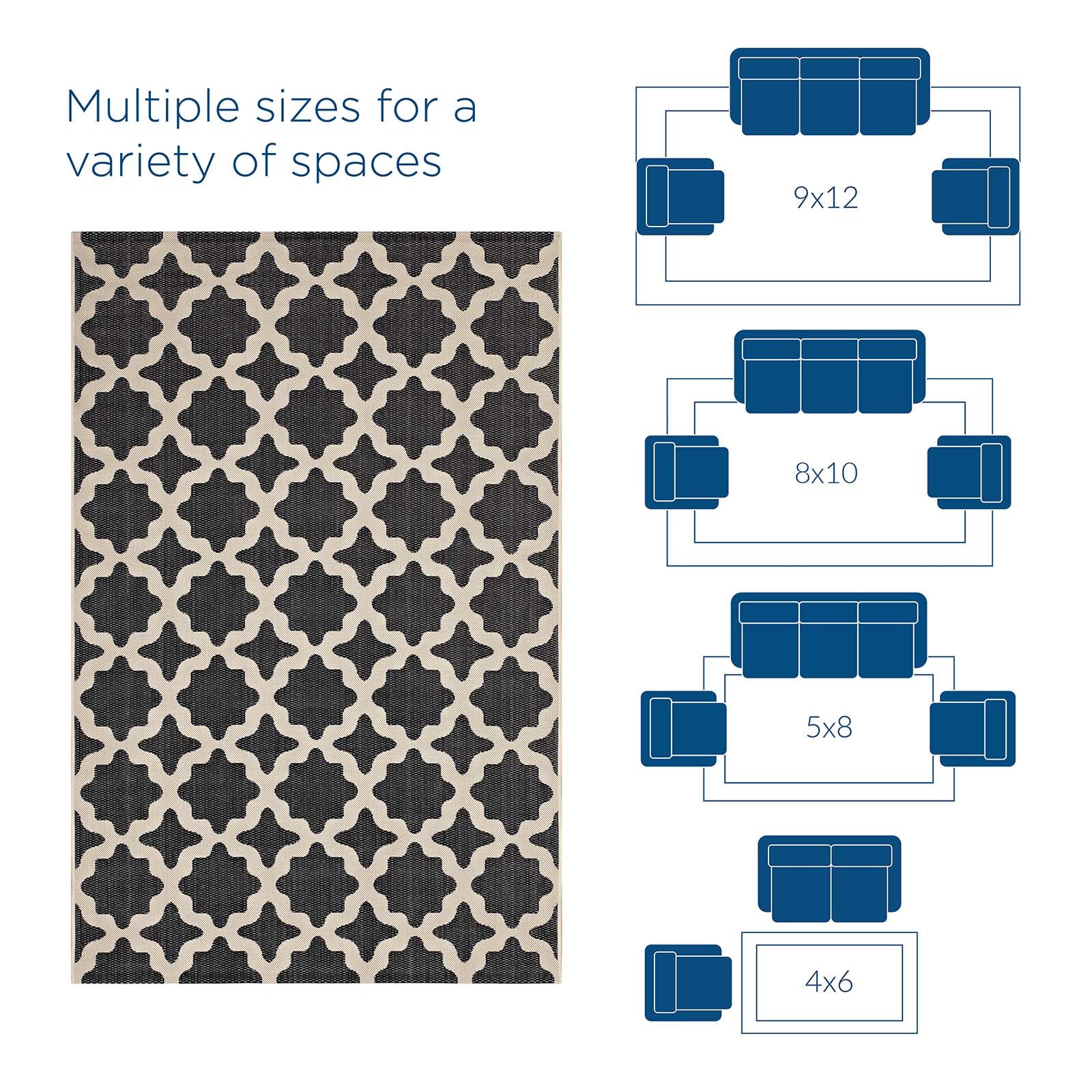 Modway Indoor Rugs - Cerelia Moroccan Trellis 4x6 Indoor and Outdoor Area Rug Black and Beige