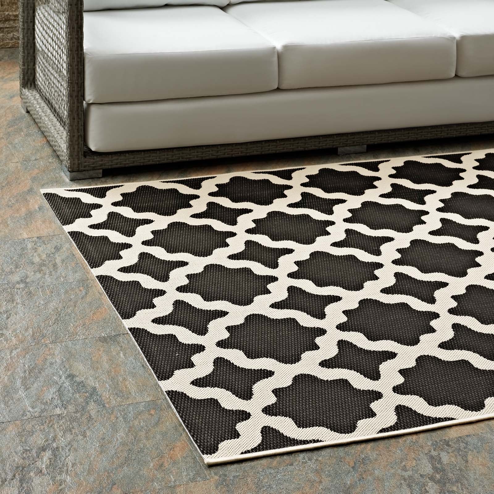 Modway Indoor Rugs - Cerelia Moroccan Trellis 4x6 Indoor and Outdoor Area Rug Black and Beige