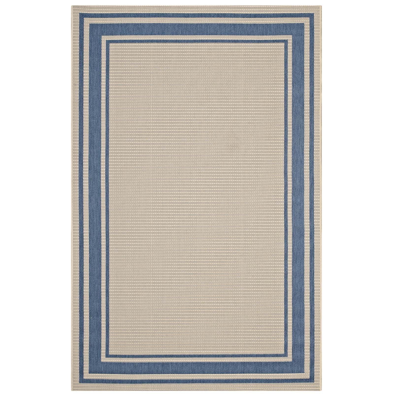 Modway Outdoor Rugs - Rim Solid Border 8'x10' Indoor and Outdoor Area Rug Blue & Beige