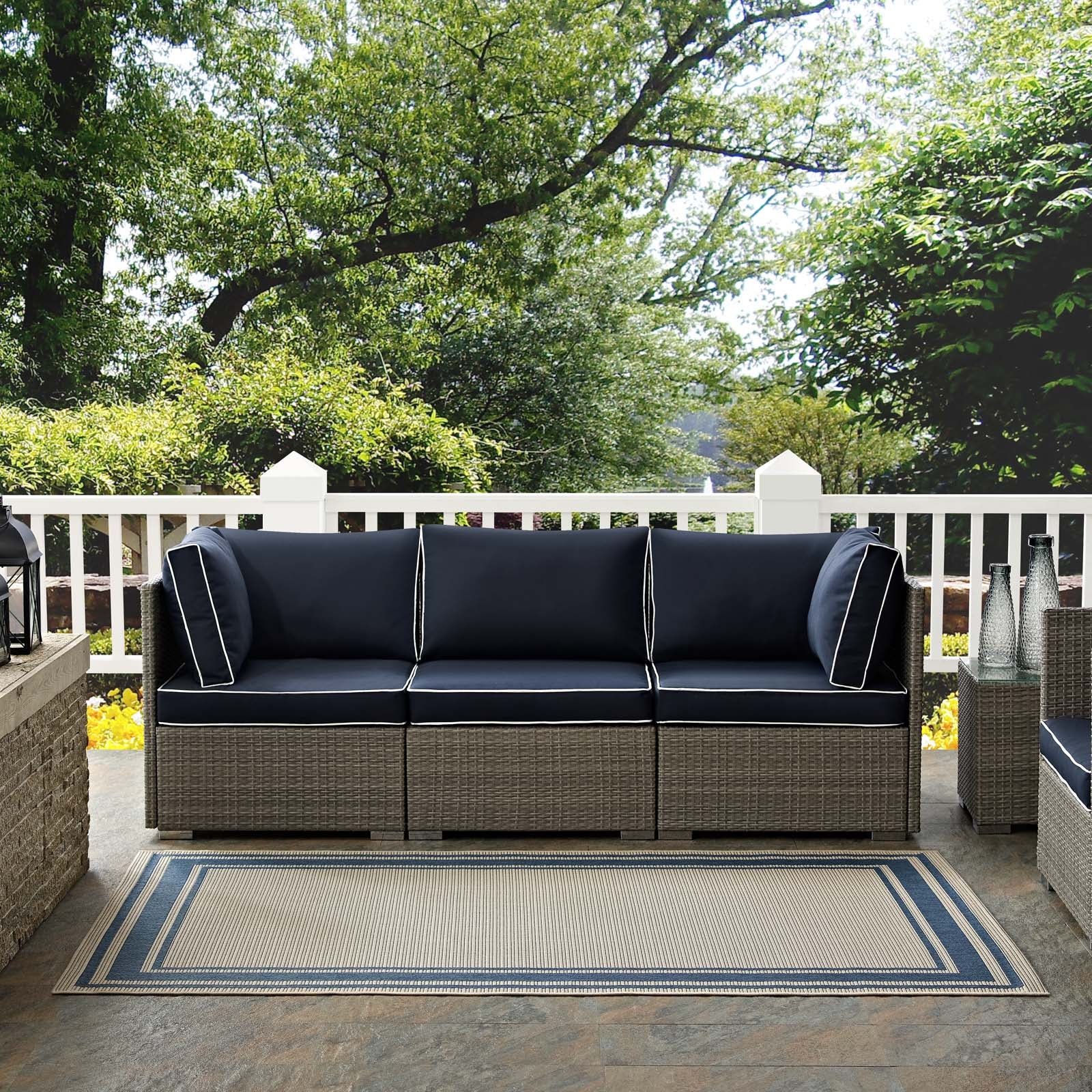 Modway Outdoor Rugs - Rim Solid Border 8'x10' Indoor and Outdoor Area Rug Blue & Beige