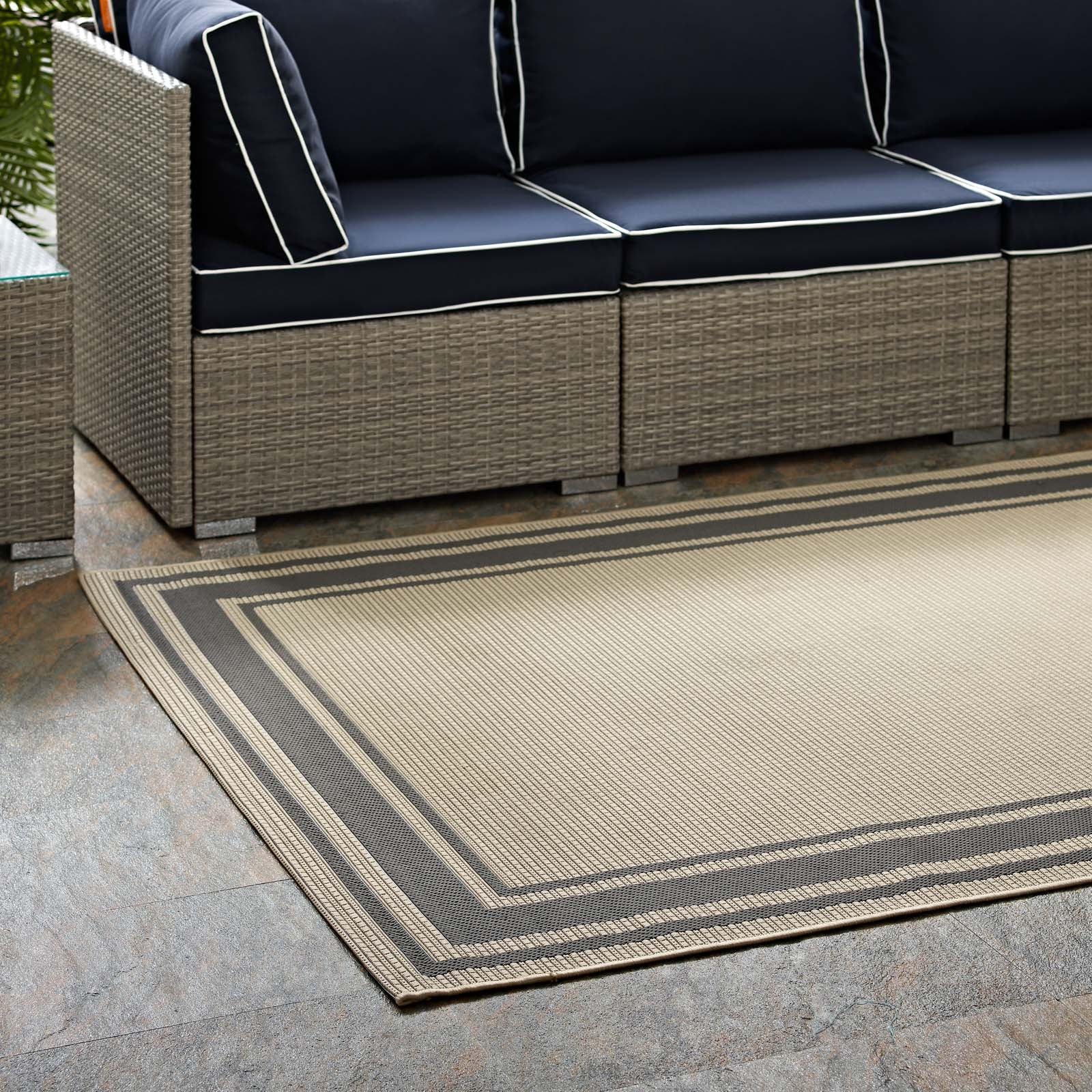 Modway Outdoor Rugs - Rim Solid Border 5'x8' Indoor and Outdoor Area Rug Gray & Beige