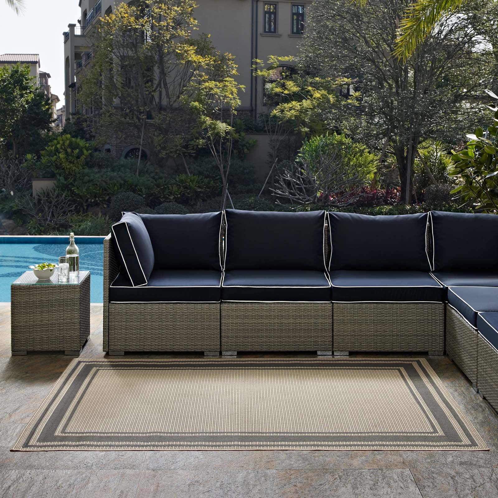 Modway Outdoor Rugs - Rim Solid Border 8'x10' Indoor and Outdoor Area Rug Gray & Beige