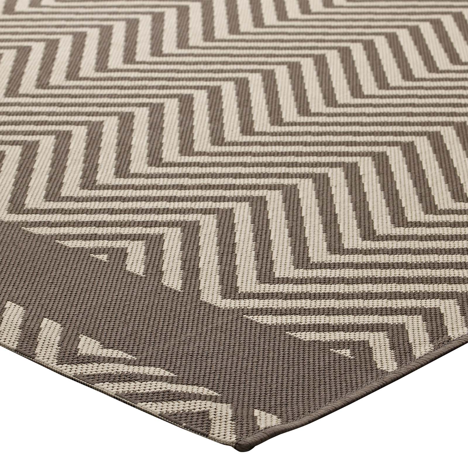 Modway Outdoor Rugs - Optica Chevron With End Borders 5x8 Indoor and Outdoor Area Rug Light & Dark Beige