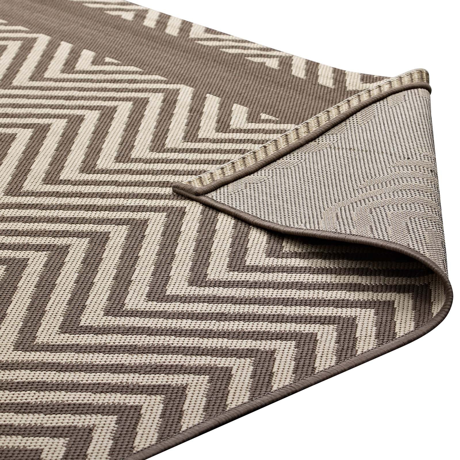 Modway Outdoor Rugs - Optica Chevron With End Borders 5x8 Indoor and Outdoor Area Rug Light & Dark Beige