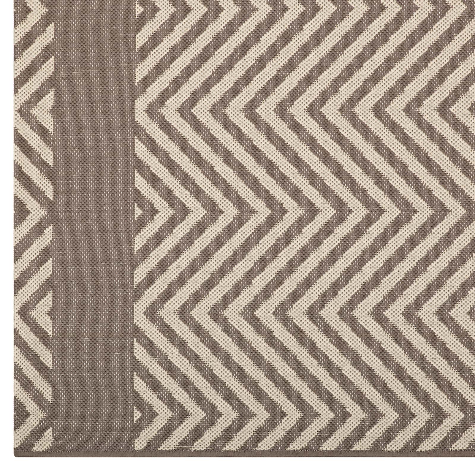 Modway Outdoor Rugs - Optica Chevron With End Borders 8x10 Indoor and Outdoor Area Rug Light & Dark Beige