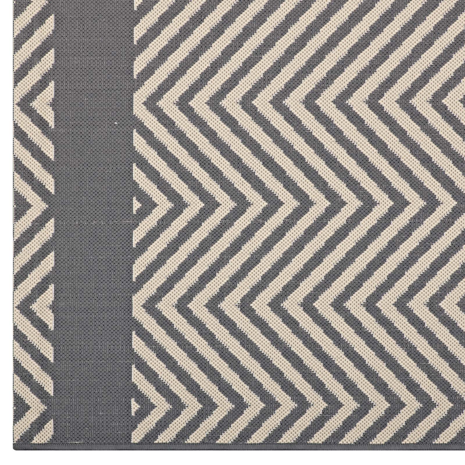 Modway Outdoor Rugs - Optica Chevron With End Borders 5x8 Indoor and Outdoor Area Rug Gray & Beige