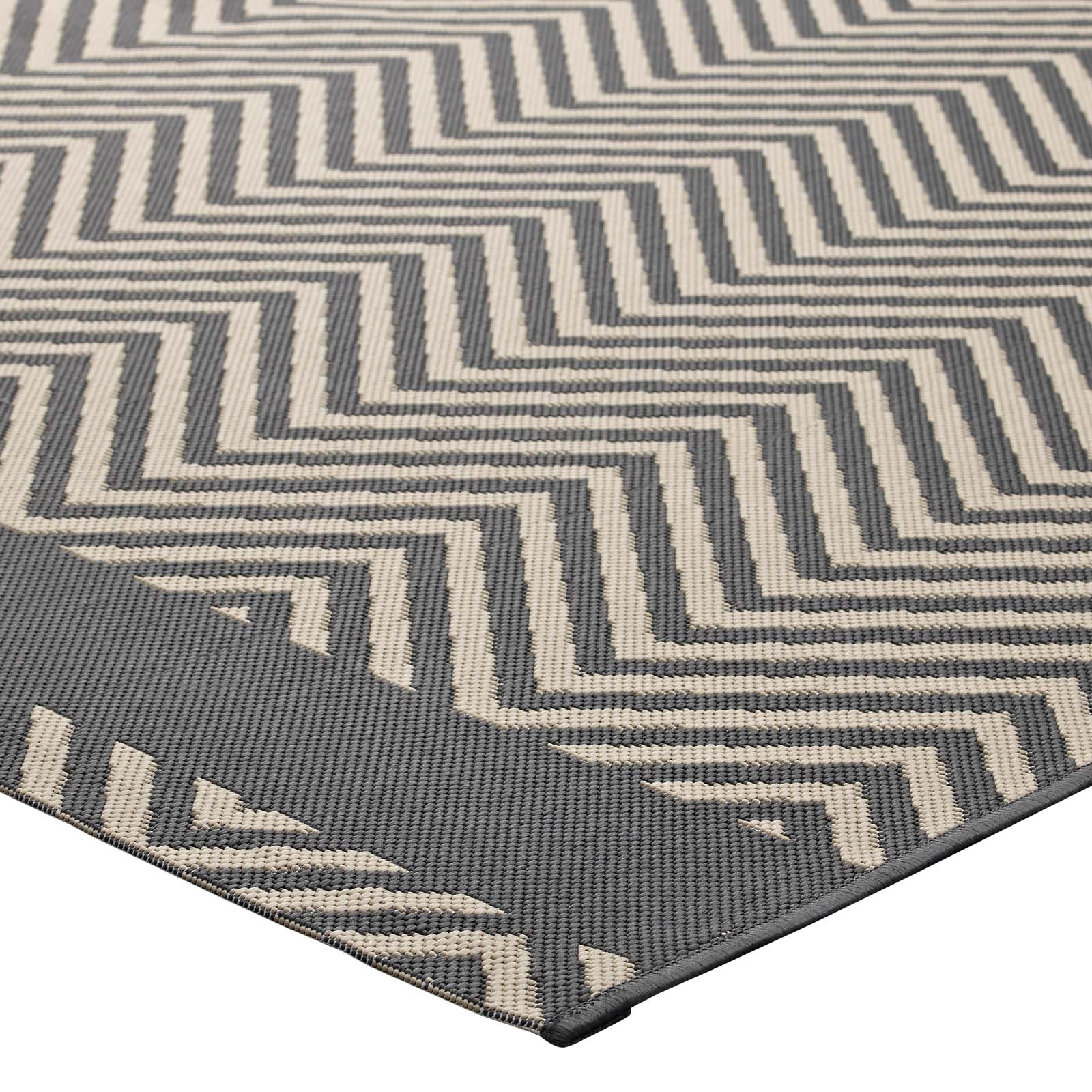 Modway Outdoor Rugs - Optica Chevron With End Borders 5x8 Indoor and Outdoor Area Rug Gray & Beige