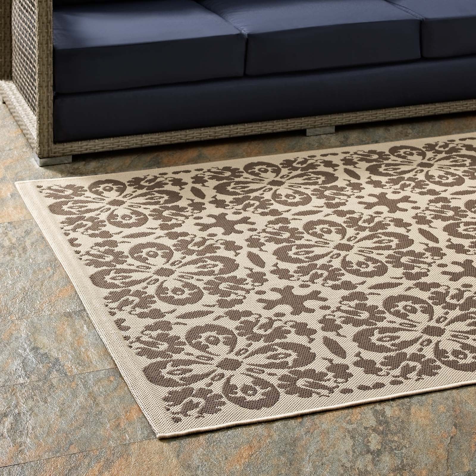 Modway Outdoor Rugs - Ariana Vintage Floral Trellis 5'x8' Indoor and Outdoor Area Rug Beige