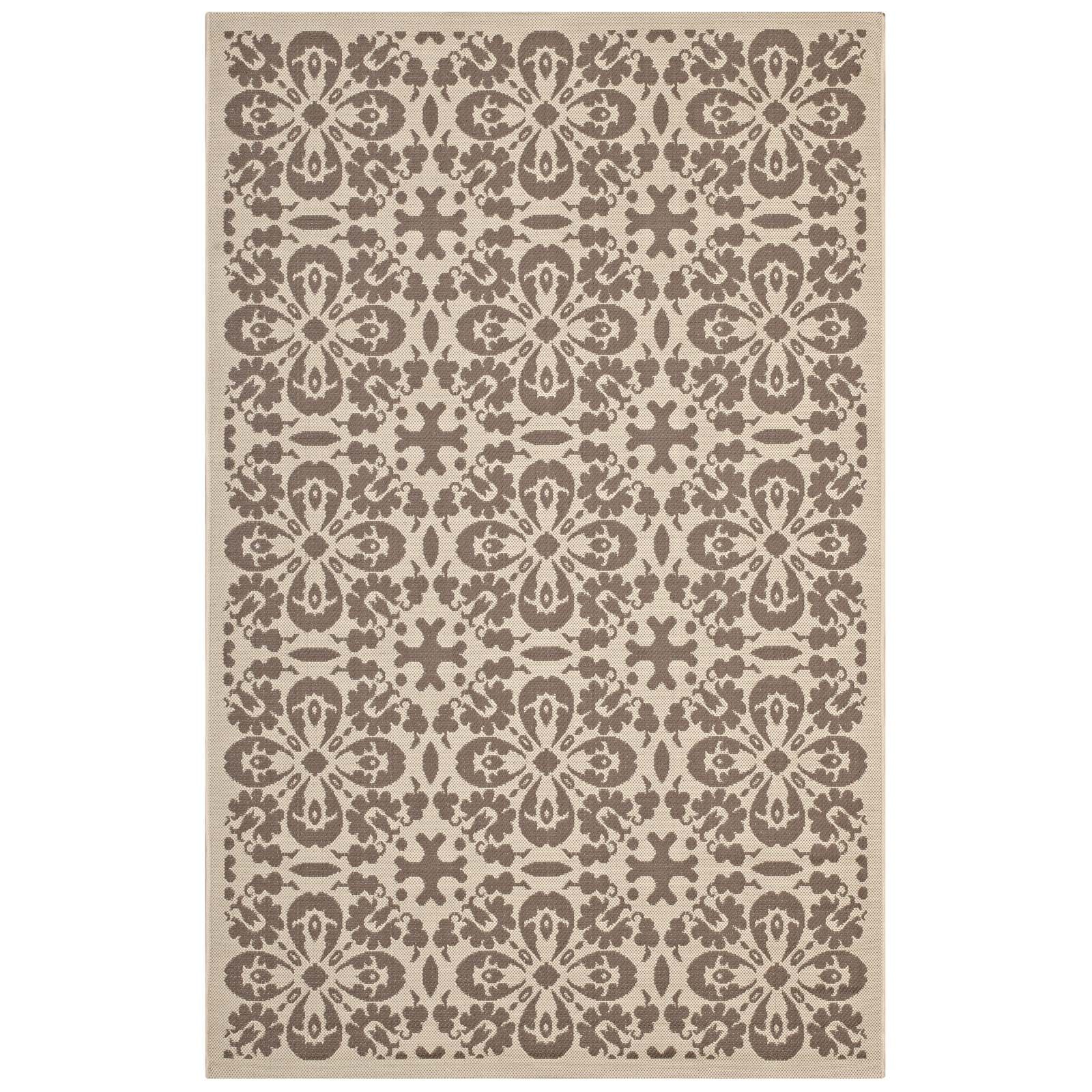 Modway Outdoor Rugs - Ariana Vintage Floral Trellis 9'x12' Outdoor Area Rug Beige