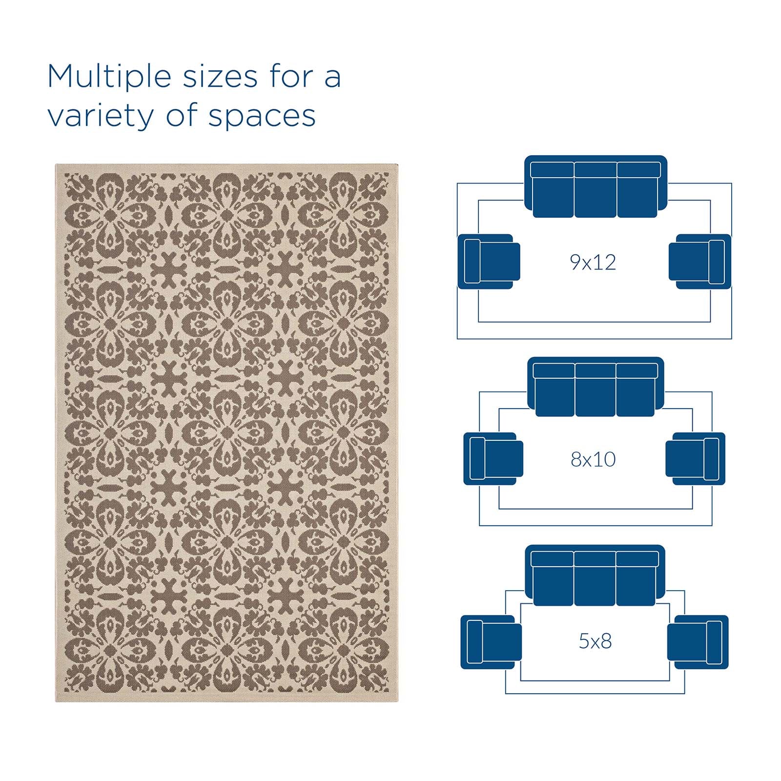 Modway Outdoor Rugs - Ariana Vintage Floral Trellis 9'x12' Outdoor Area Rug Beige