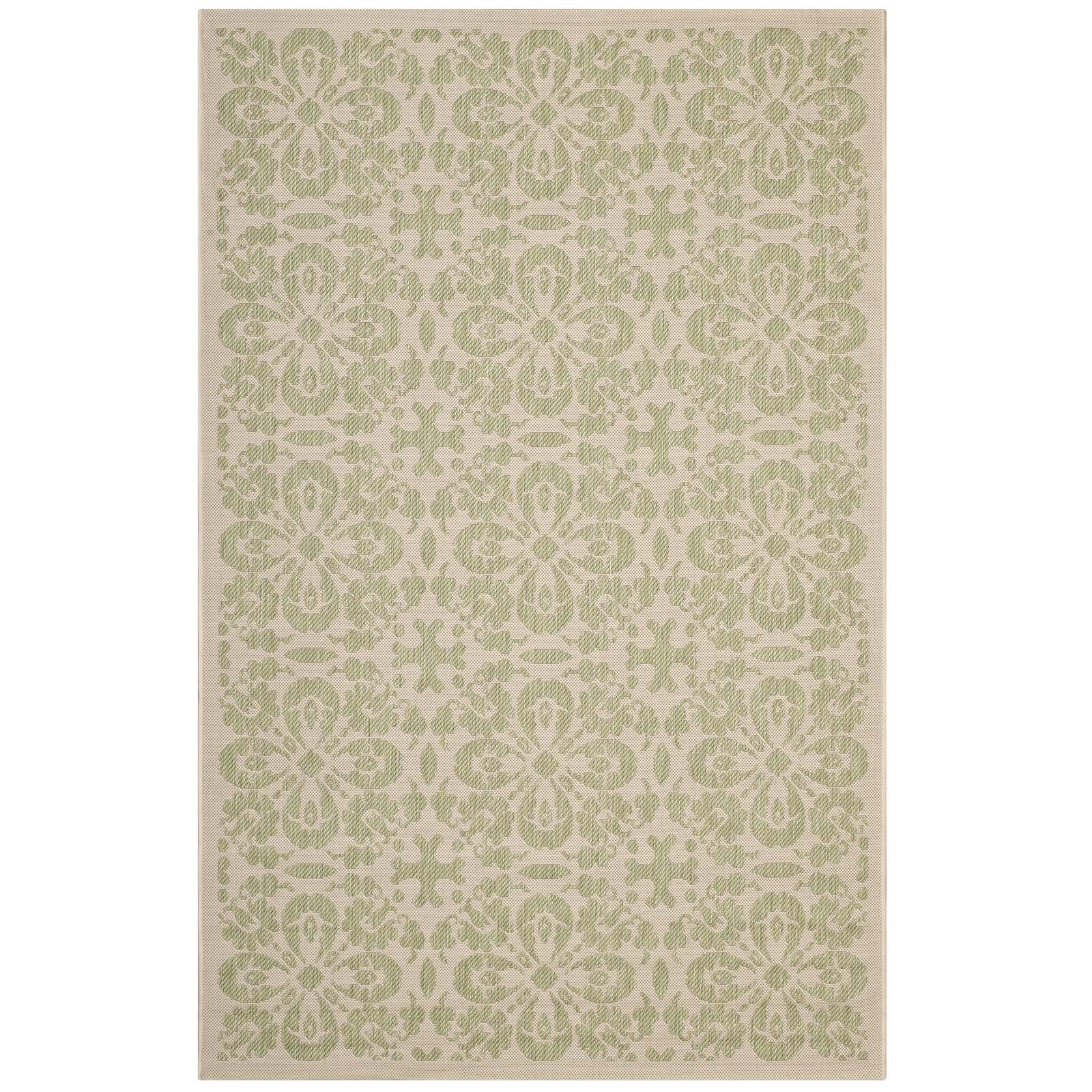 Modway Outdoor Rugs - Ariana Floral Trellis 5'x8' Outdoor Area Rug Light Green & Beige