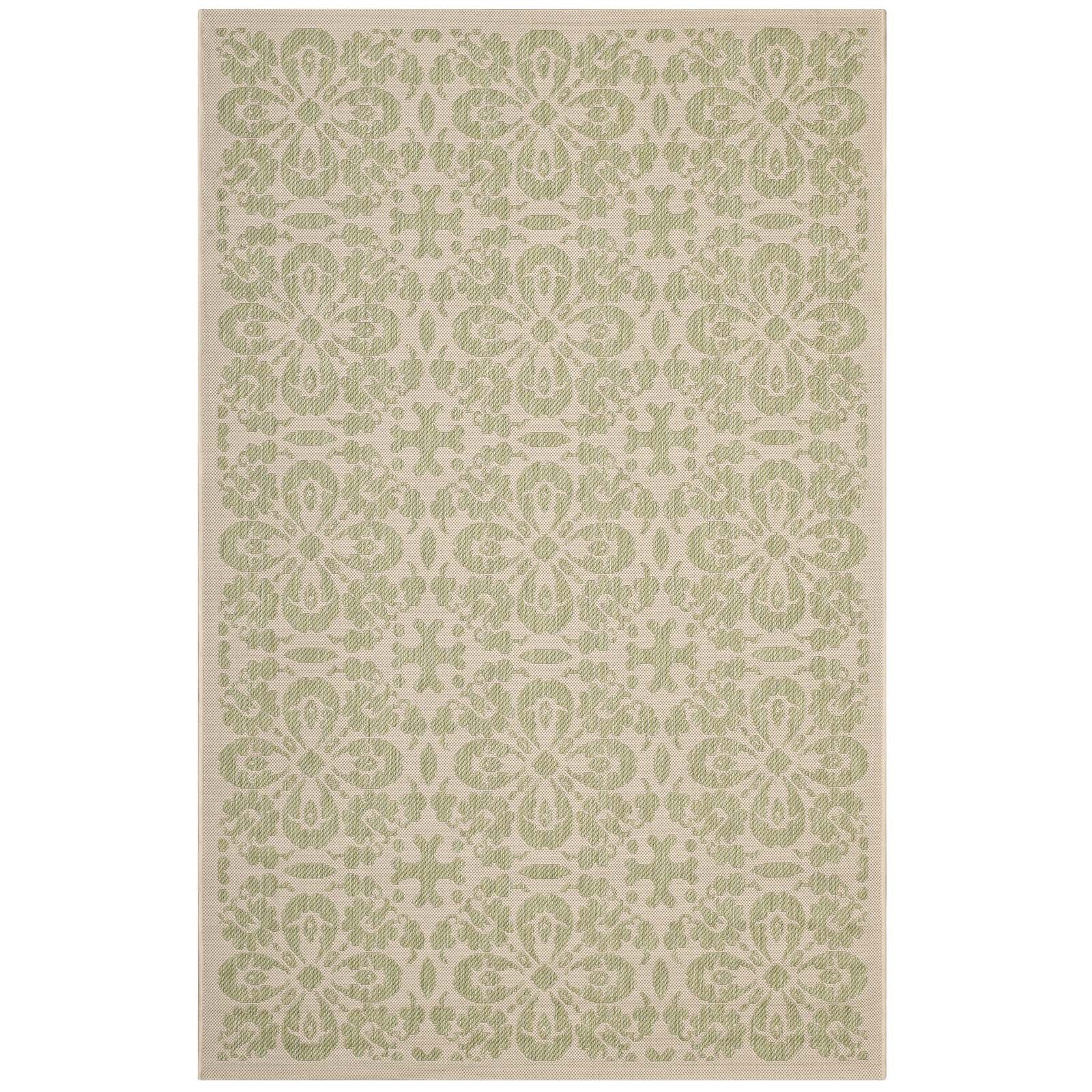 Modway Outdoor Rugs - Ariana Floral Trellis 8'x10' Outdoor Area Rug Light Green & Beige