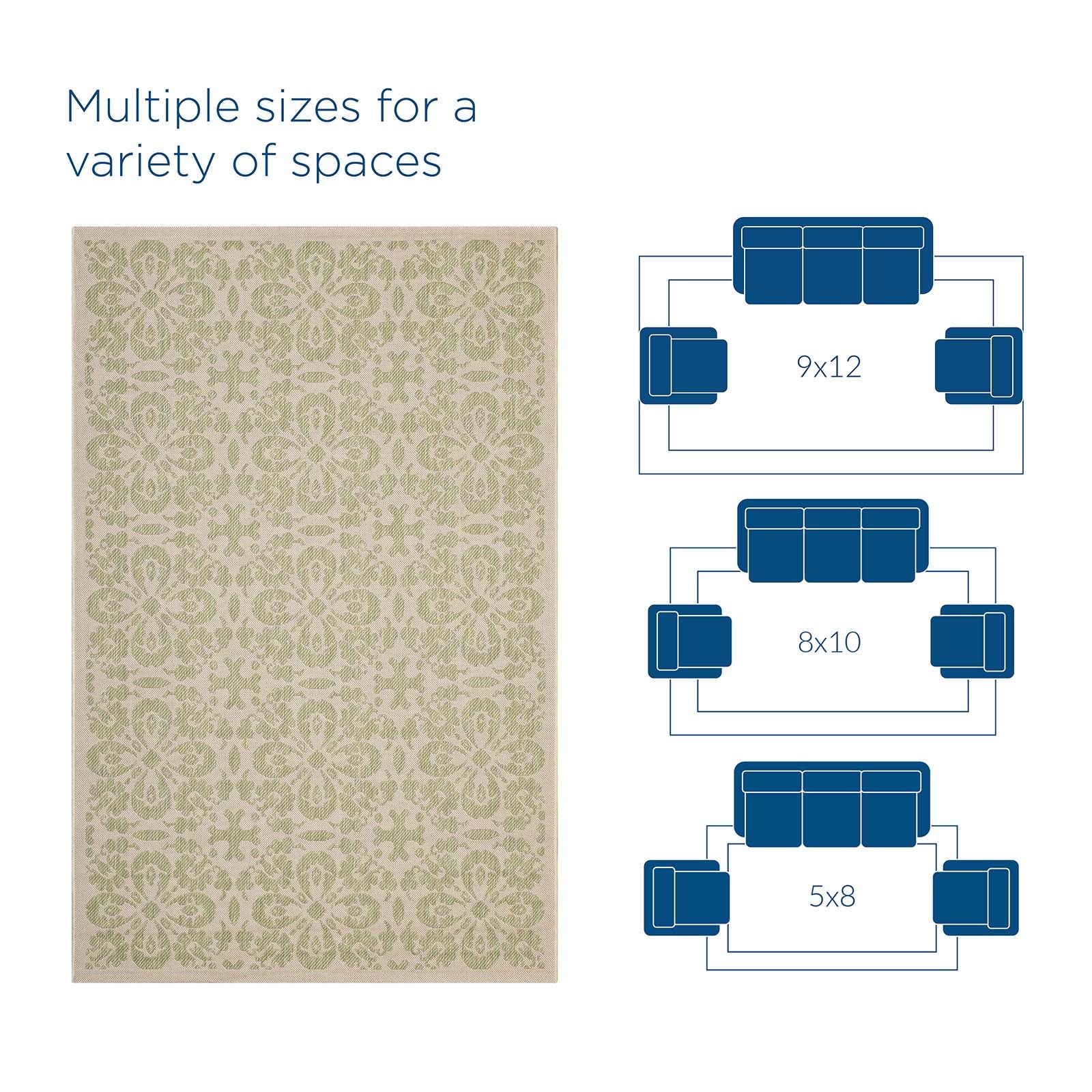 Modway Outdoor Rugs - Ariana Vintage Floral Trellis 9'x12' Outdoor Area Rug Light Green & Beige