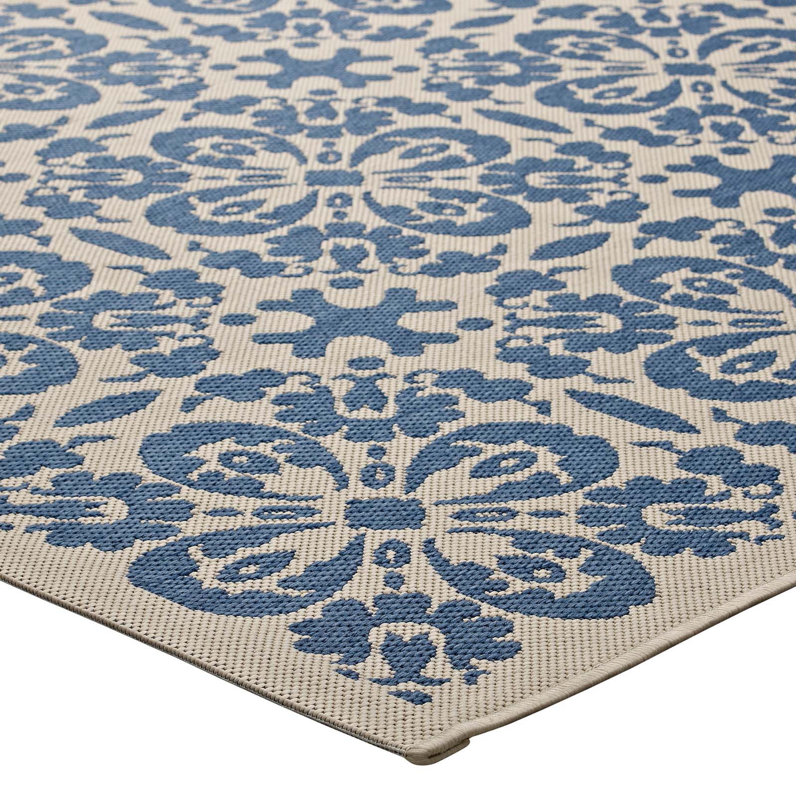 Modway Indoor Rugs - Ariana Vintage Floral Trellis 4x6 Indoor and Outdoor Area Rug Blue and Beige