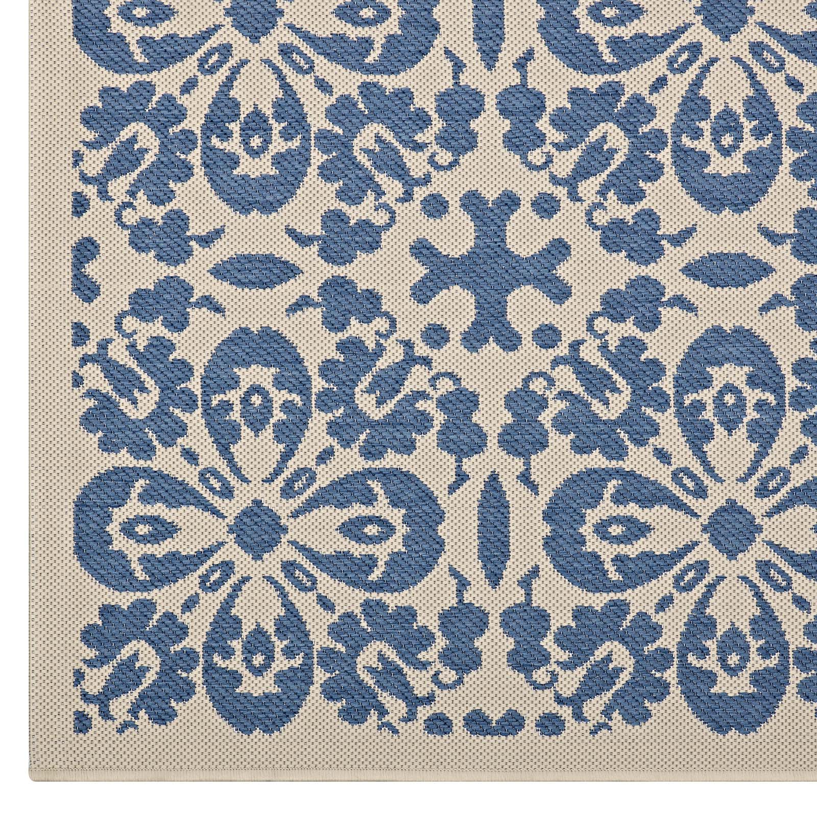 Modway Outdoor Rugs - Ariana Vintage Floral Trellis 8'x10' Outdoor Area Rug Blue & Beige