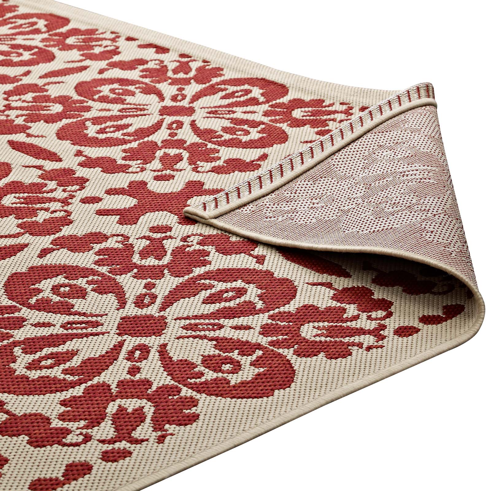 Modway Indoor Rugs - Ariana Vintage Floral Trellis 4x6 Indoor and Outdoor Area Rug Red and Beige