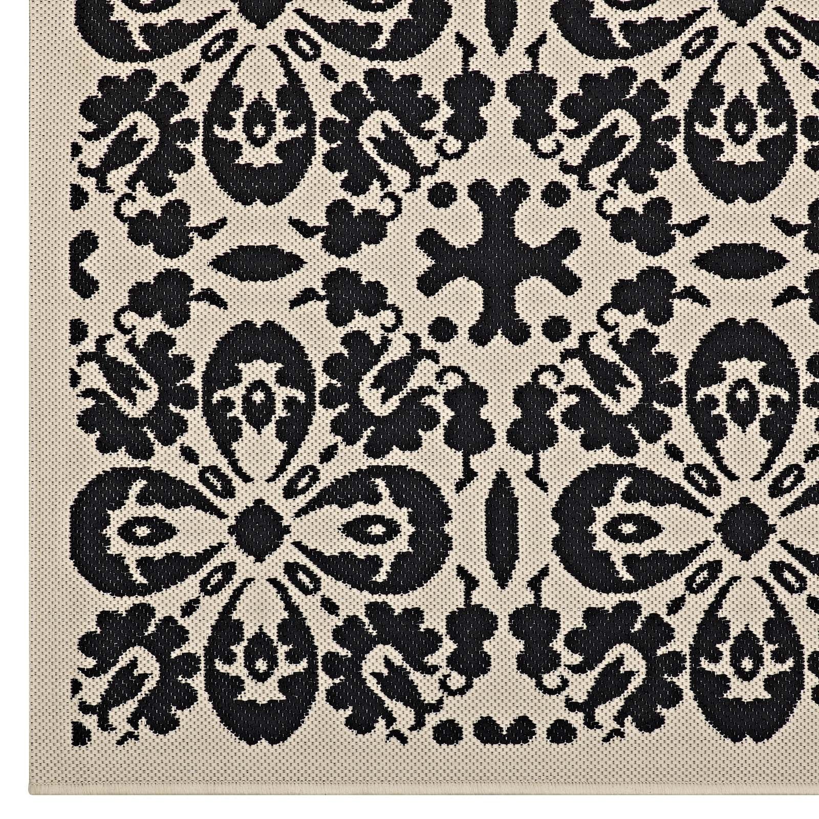 Modway Indoor Rugs - Ariana Vintage Floral Trellis 4x6 Indoor and Outdoor Area Rug Black and Beige