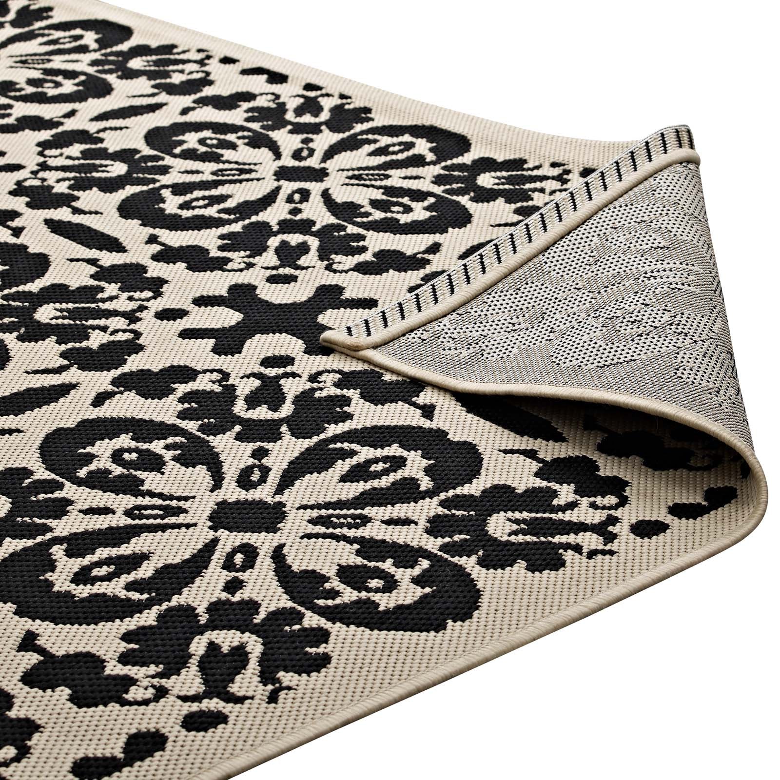 Modway Indoor Rugs - Ariana Vintage Floral Trellis 4x6 Indoor and Outdoor Area Rug Black and Beige