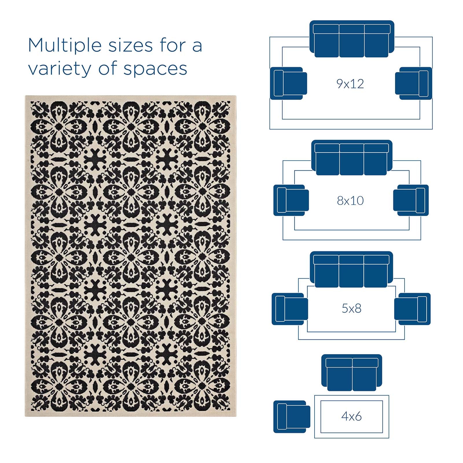 Modway Indoor Rugs - Ariana Vintage Floral Trellis 4x6 Indoor and Outdoor Area Rug Black and Beige