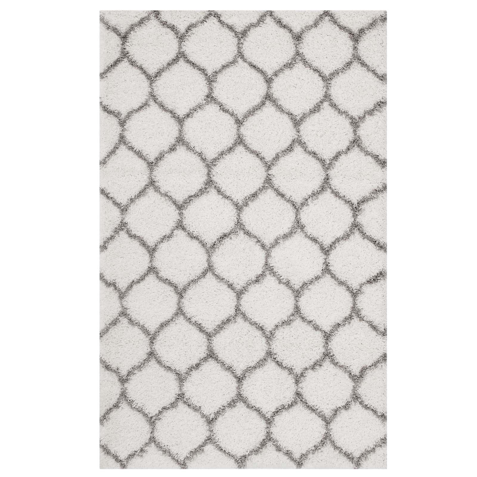 Modway Indoor Rugs - Solvea 5' x 8' Shag Area Rug Ivory & Gray