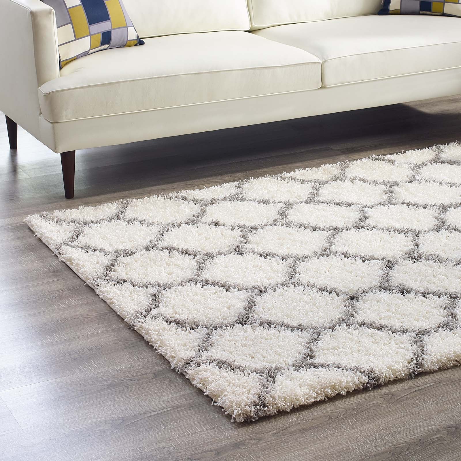 Modway Indoor Rugs - Solvea 5' x 8' Shag Area Rug Ivory & Gray