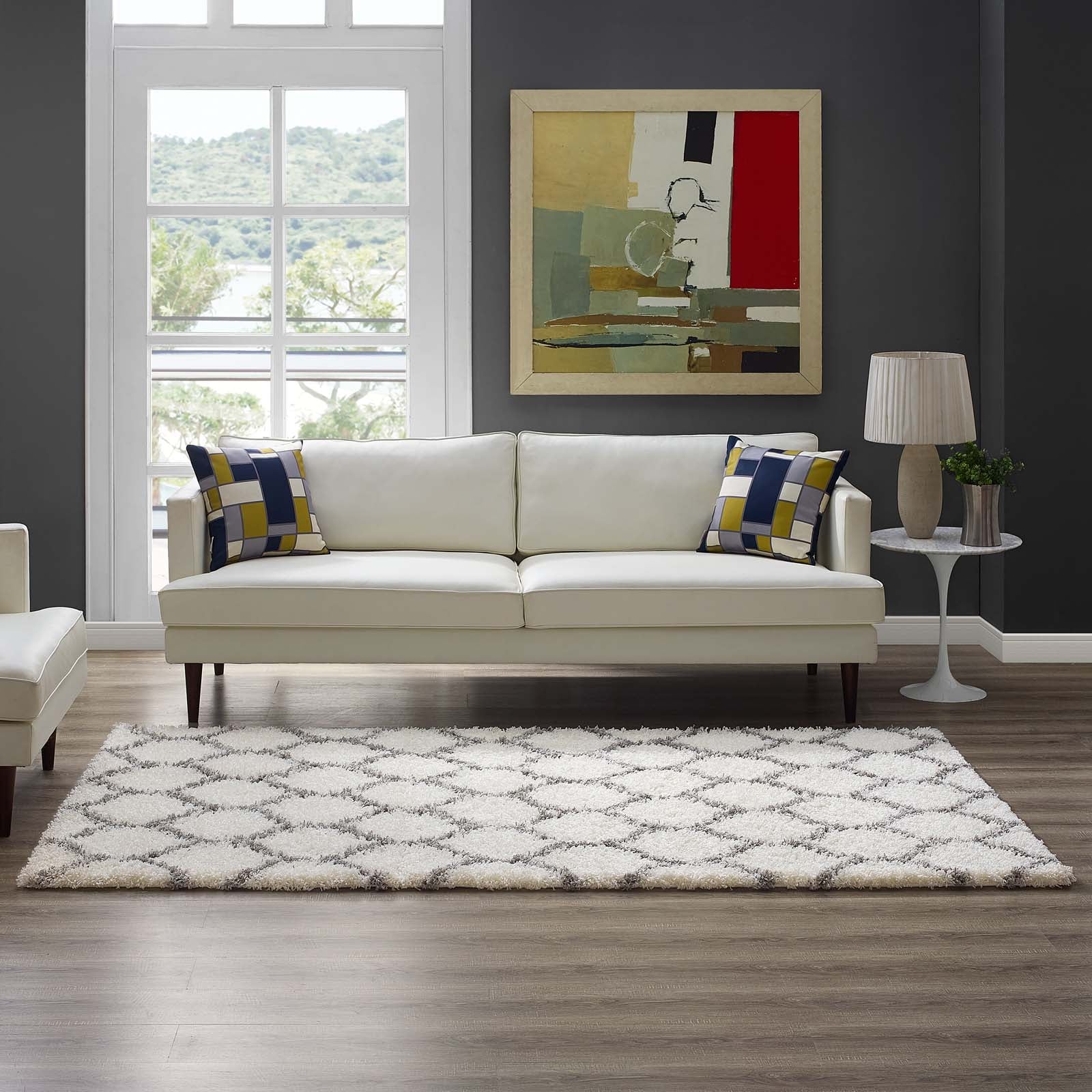 Modway Indoor Rugs - Solvea 5' x 8' Shag Area Rug Ivory & Gray