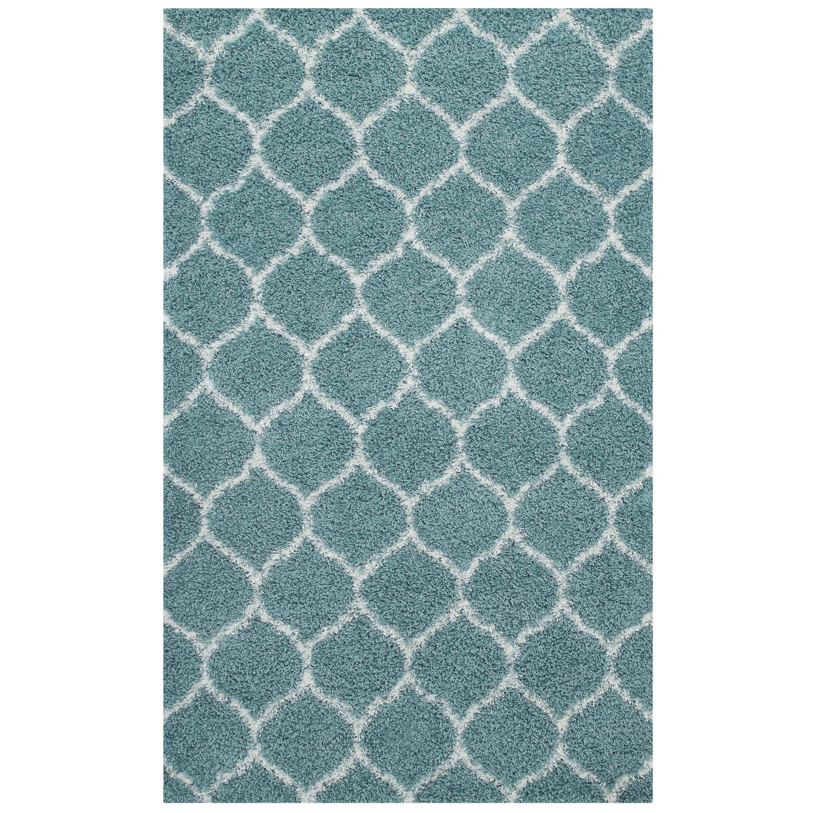 Modway Indoor Rugs - Solvea 5' x 8' Shag Area Rug Aqua Blue & Ivory