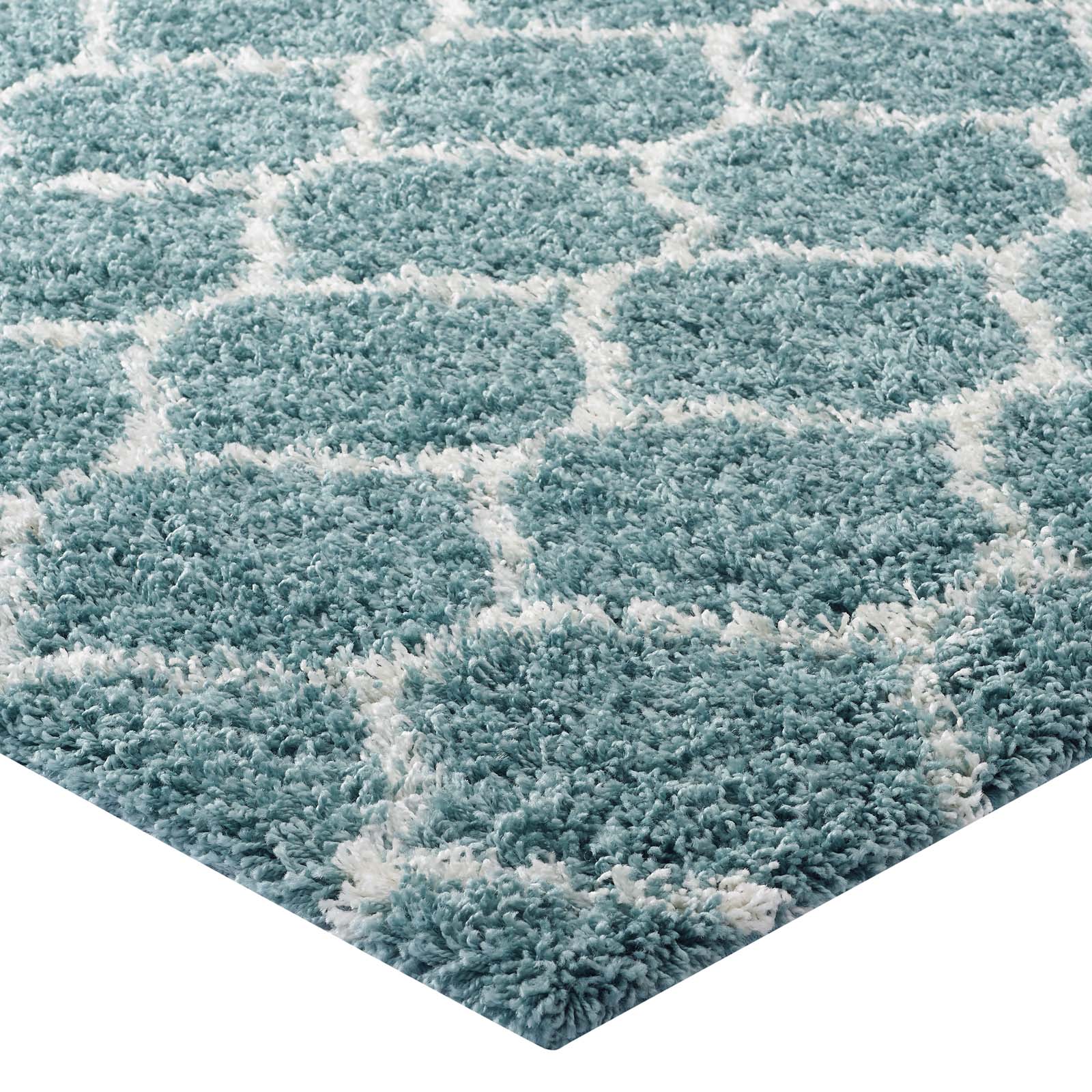 Modway Indoor Rugs - Solvea 5' x 8' Shag Area Rug Aqua Blue & Ivory