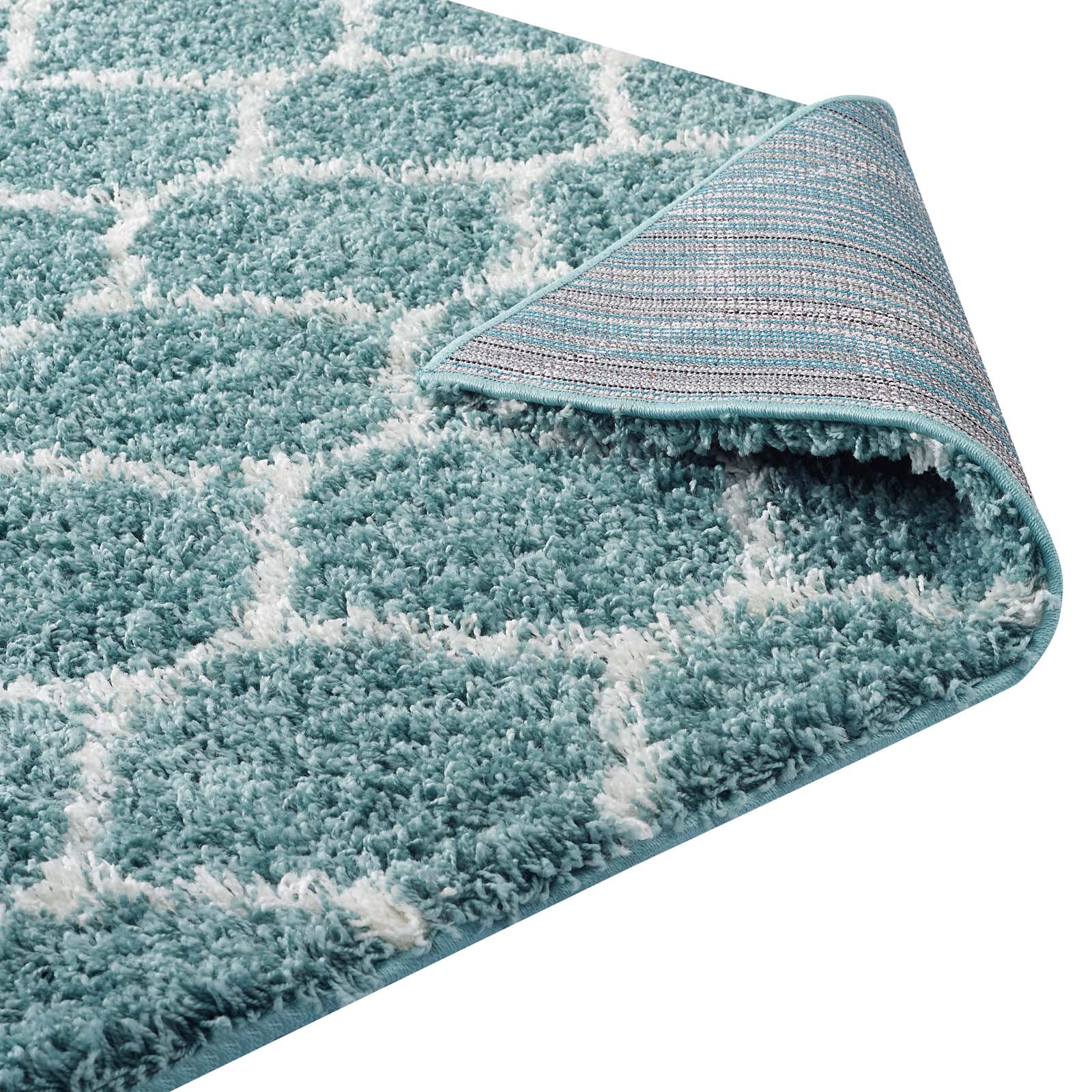 Modway Indoor Rugs - Solvea 5' x 8' Shag Area Rug Aqua Blue & Ivory