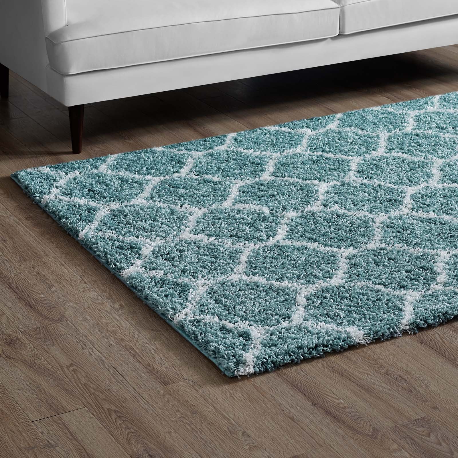 Modway Indoor Rugs - Solvea 5' x 8' Shag Area Rug Aqua Blue & Ivory