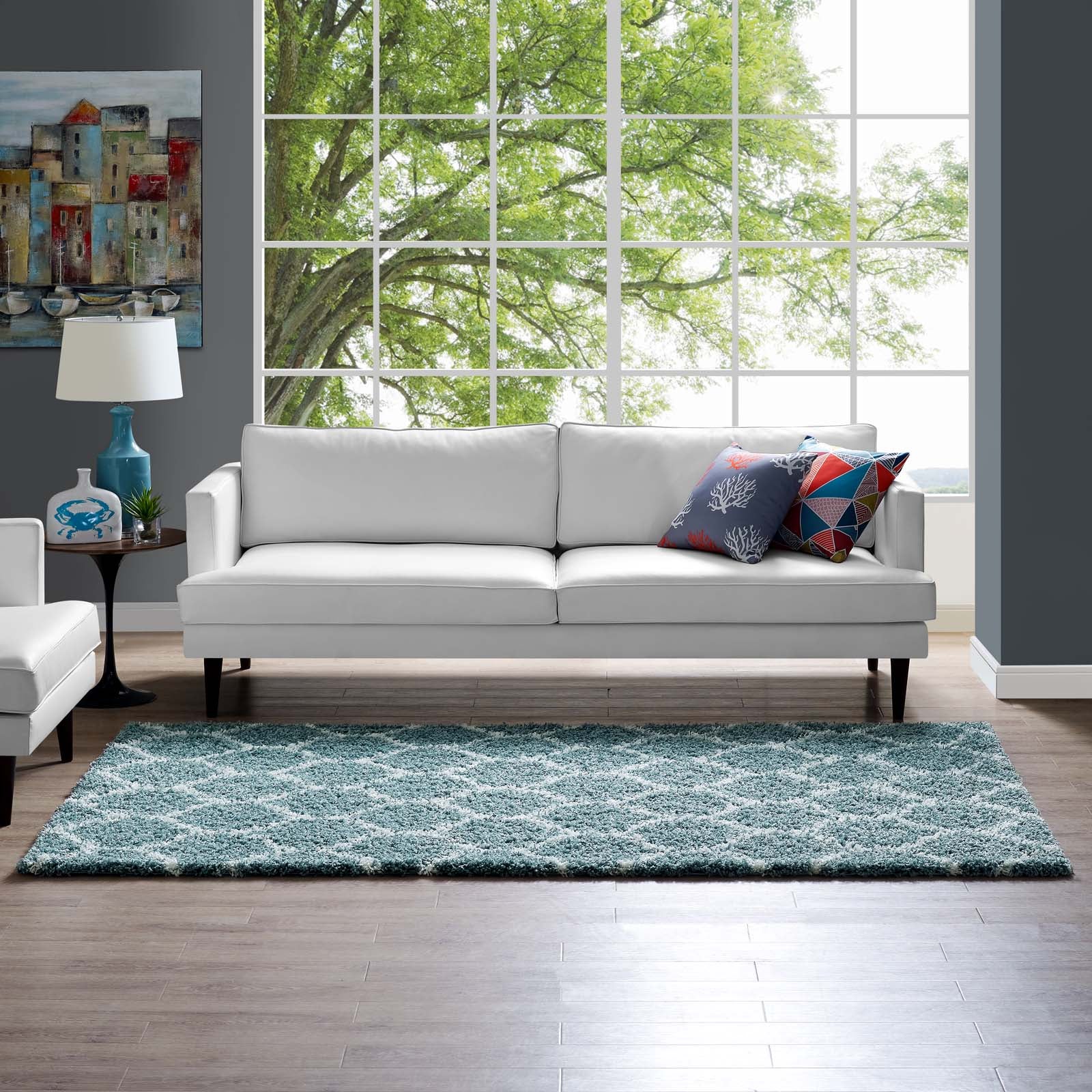 Modway Indoor Rugs - Solvea 5' x 8' Shag Area Rug Aqua Blue & Ivory