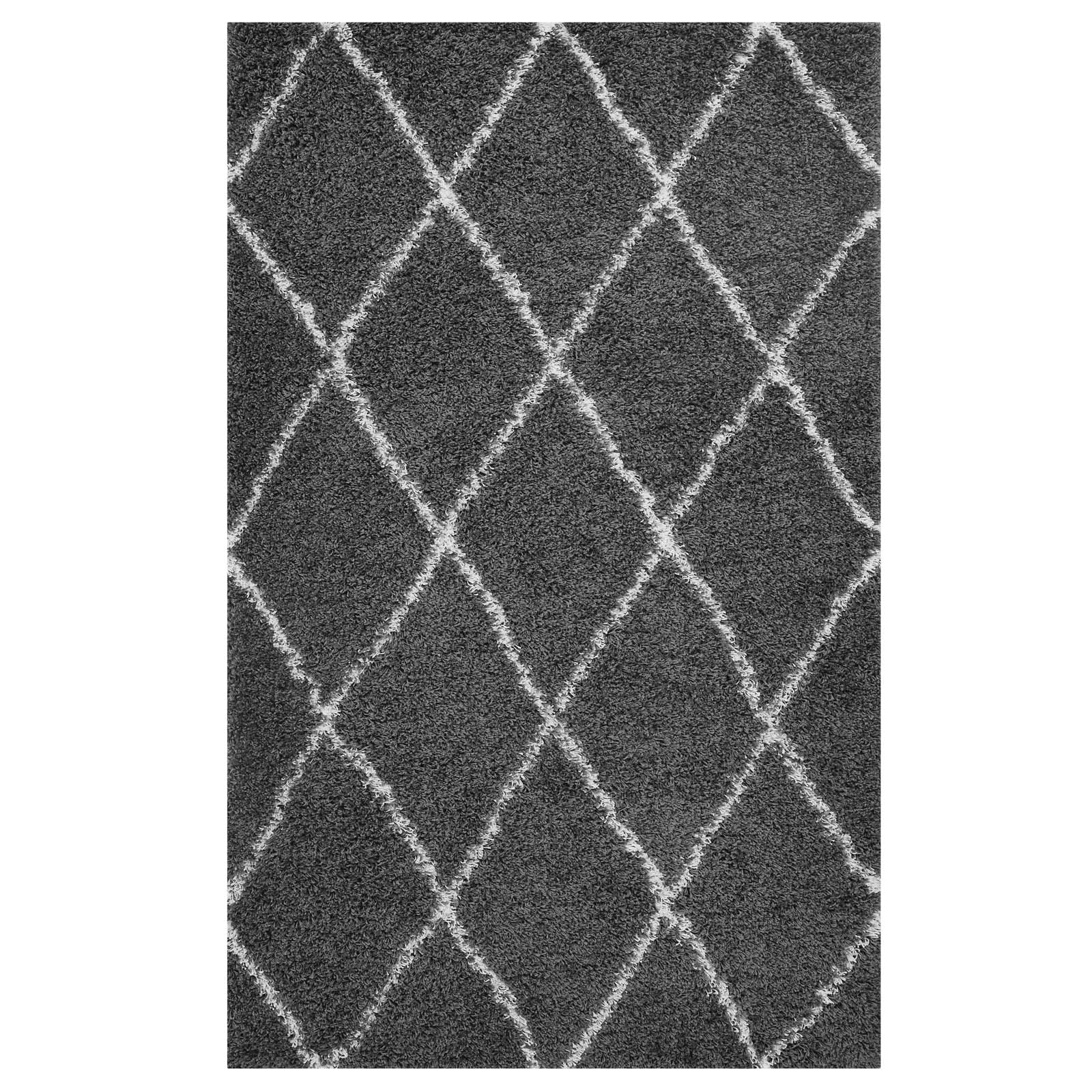 Modway Indoor Rugs - Toryn Diamond Lattice 5' x 8' Shag Area Rug Dark Gray & Ivory