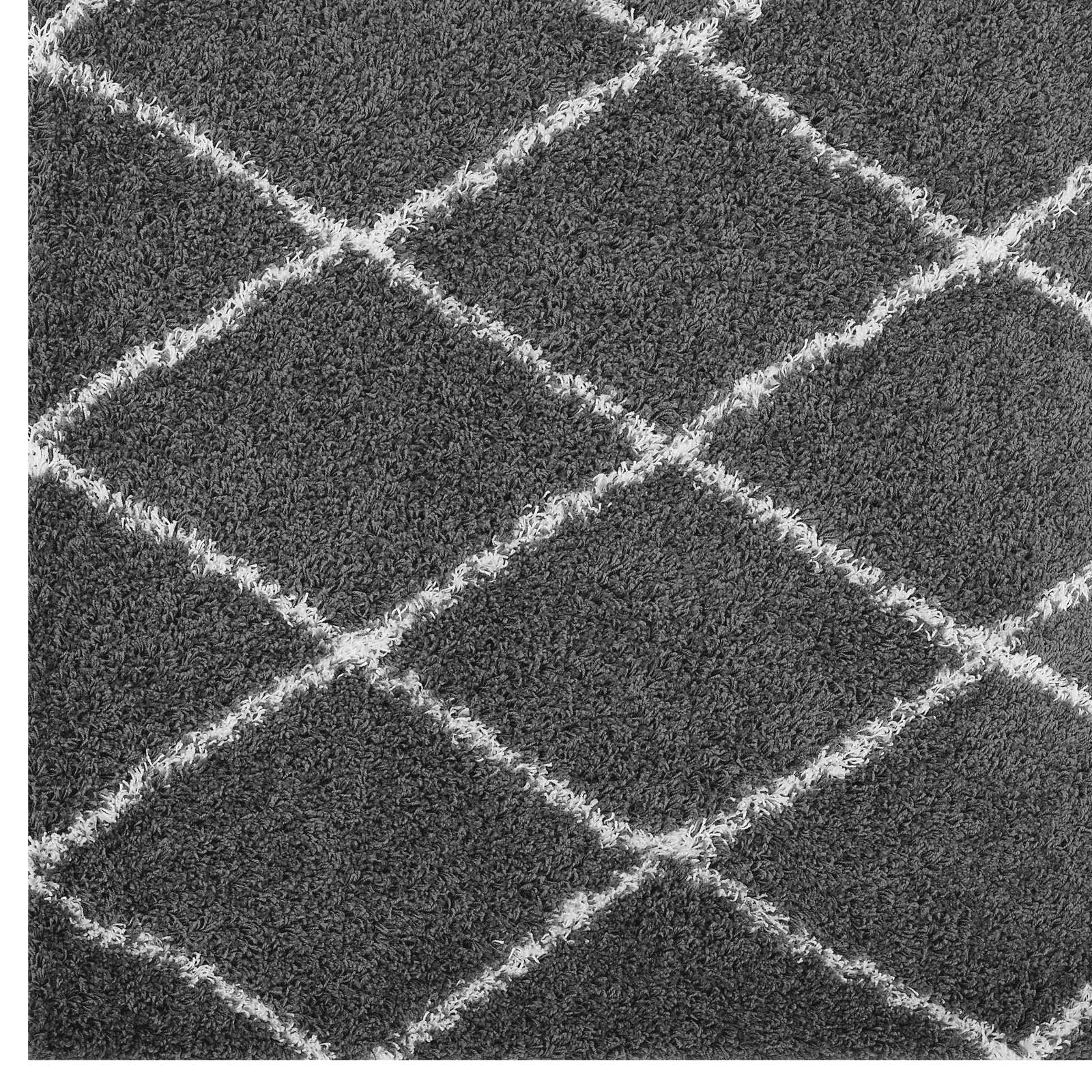 Modway Indoor Rugs - Toryn Diamond Lattice 5' x 8' Shag Area Rug Dark Gray & Ivory