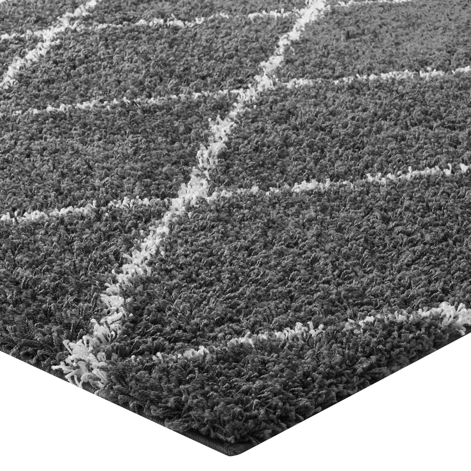 Modway Indoor Rugs - Toryn Diamond Lattice 5' x 8' Shag Area Rug Dark Gray & Ivory