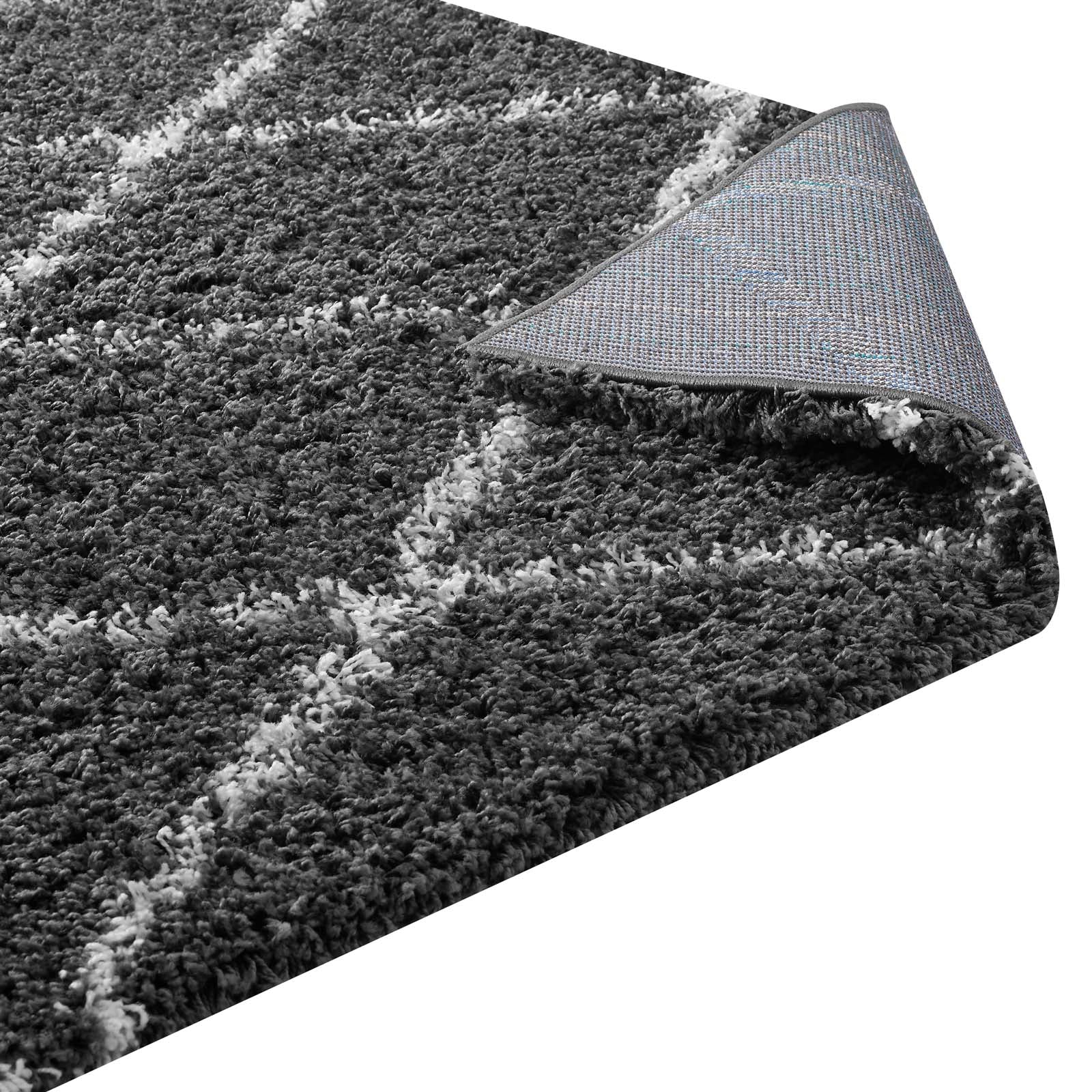 Modway Indoor Rugs - Toryn Diamond Lattice 5' x 8' Shag Area Rug Dark Gray & Ivory