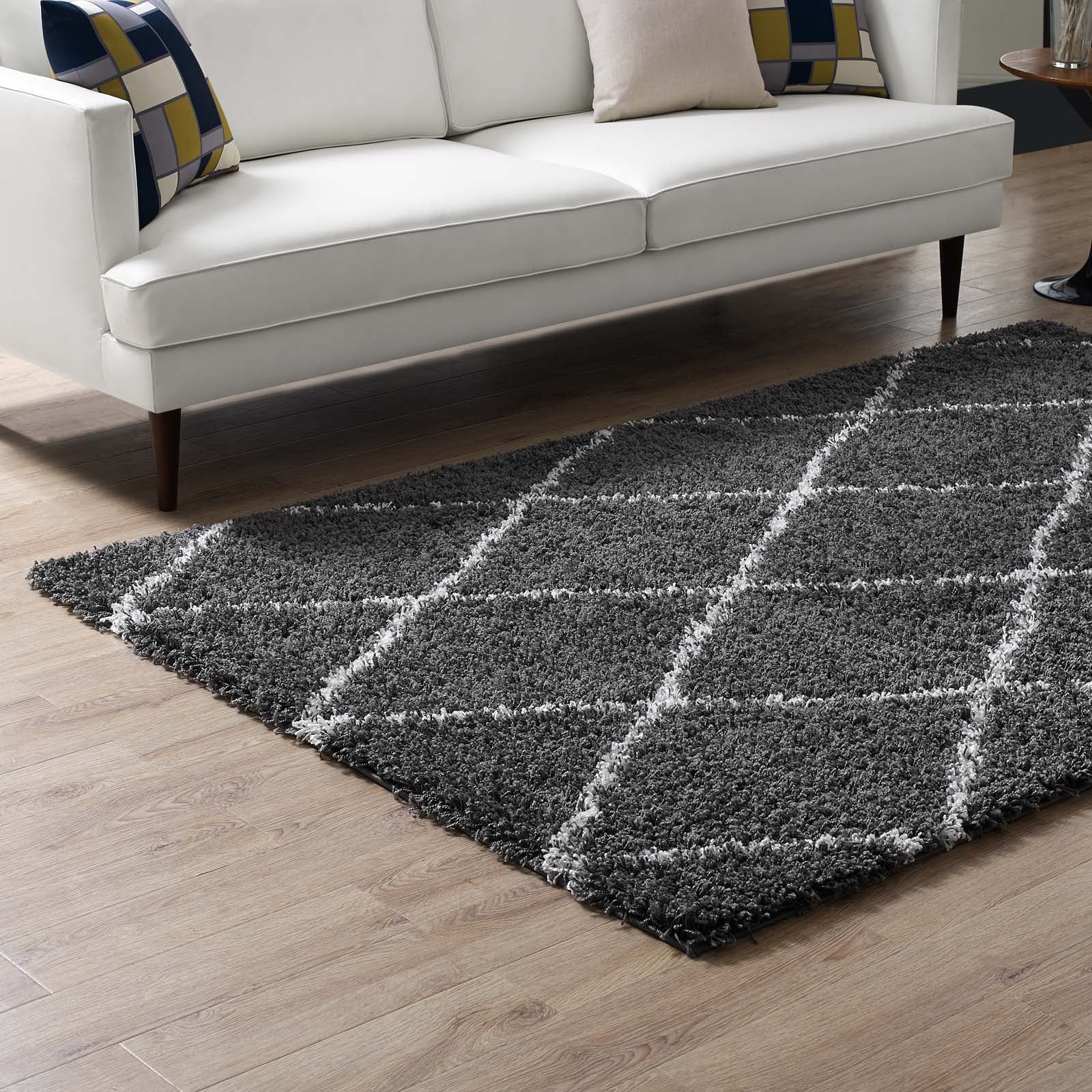 Modway Indoor Rugs - Toryn Diamond Lattice 5' x 8' Shag Area Rug Dark Gray & Ivory