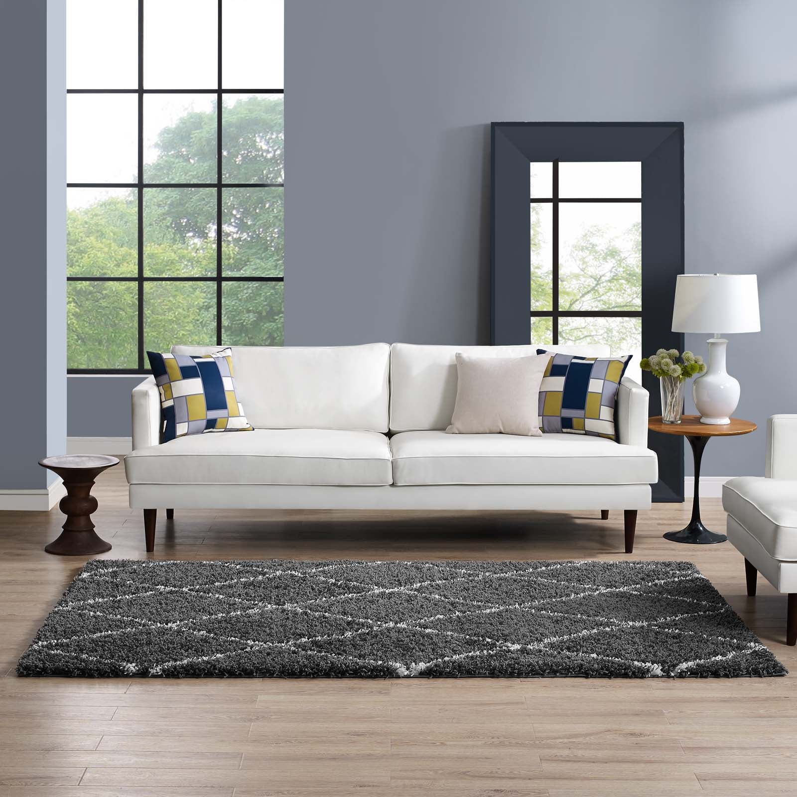Modway Indoor Rugs - Toryn Diamond Lattice 5' x 8' Shag Area Rug Dark Gray & Ivory