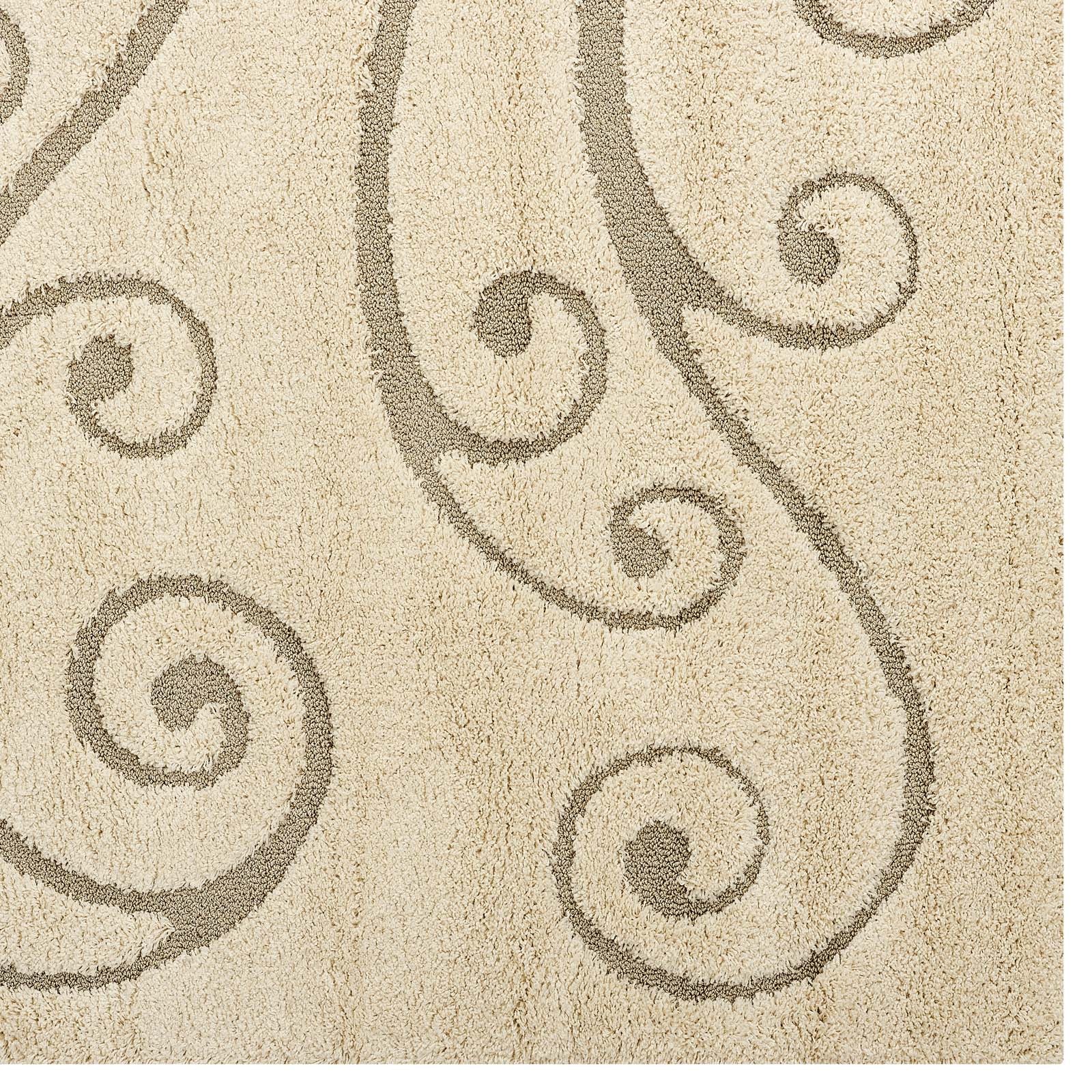 Modway Indoor Rugs - Jubilant Sprout Scrolling Vine 8x10 Shag Area Rug Creame & Beige