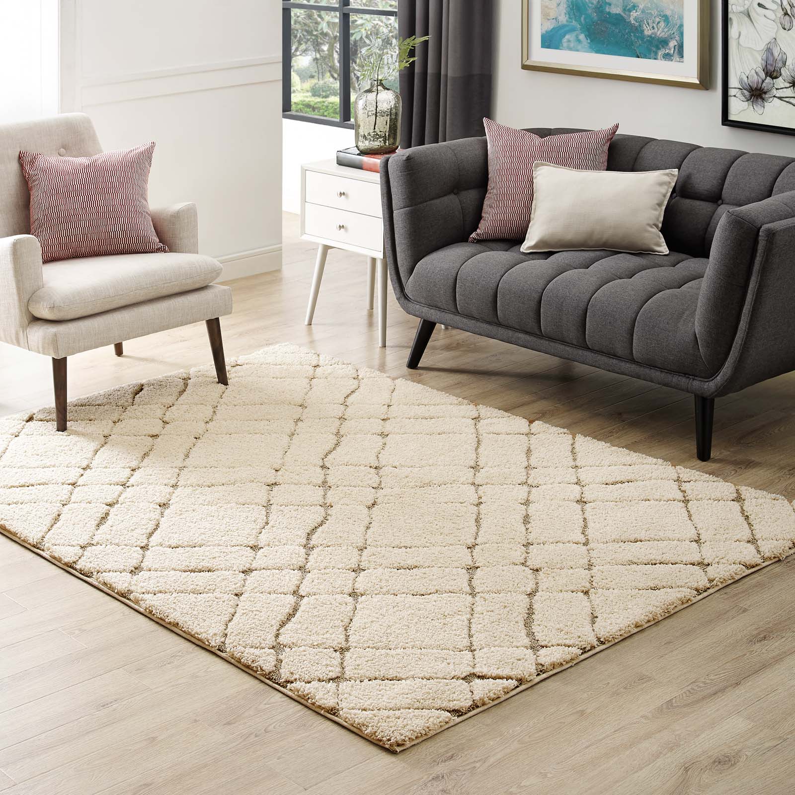 Modway Indoor Rugs - Jubilant Verona Abstract Geometric 8' X 10' Area Rug Creame & Beige