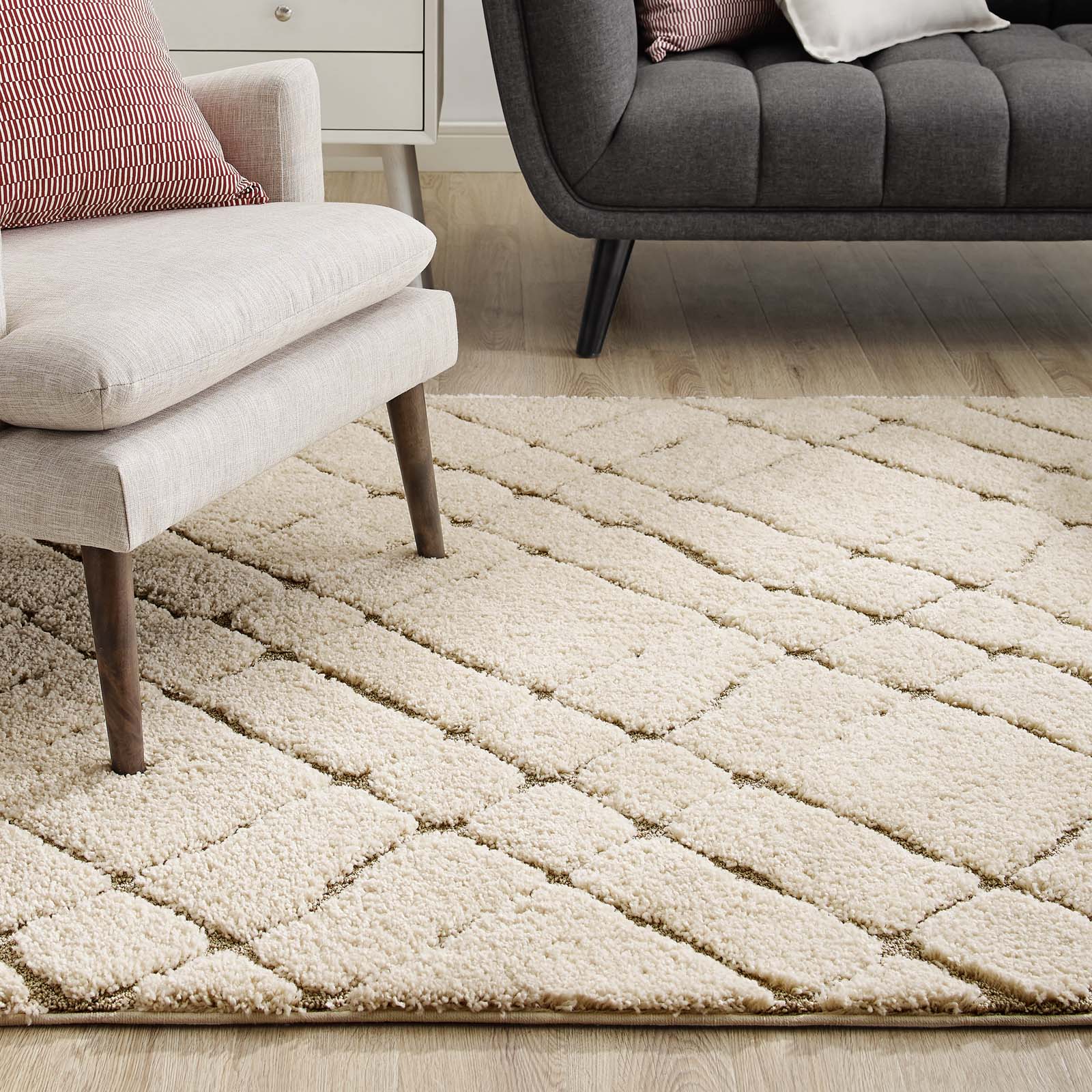Modway Indoor Rugs - Jubilant Verona Abstract Geometric 8' X 10' Area Rug Creame & Beige
