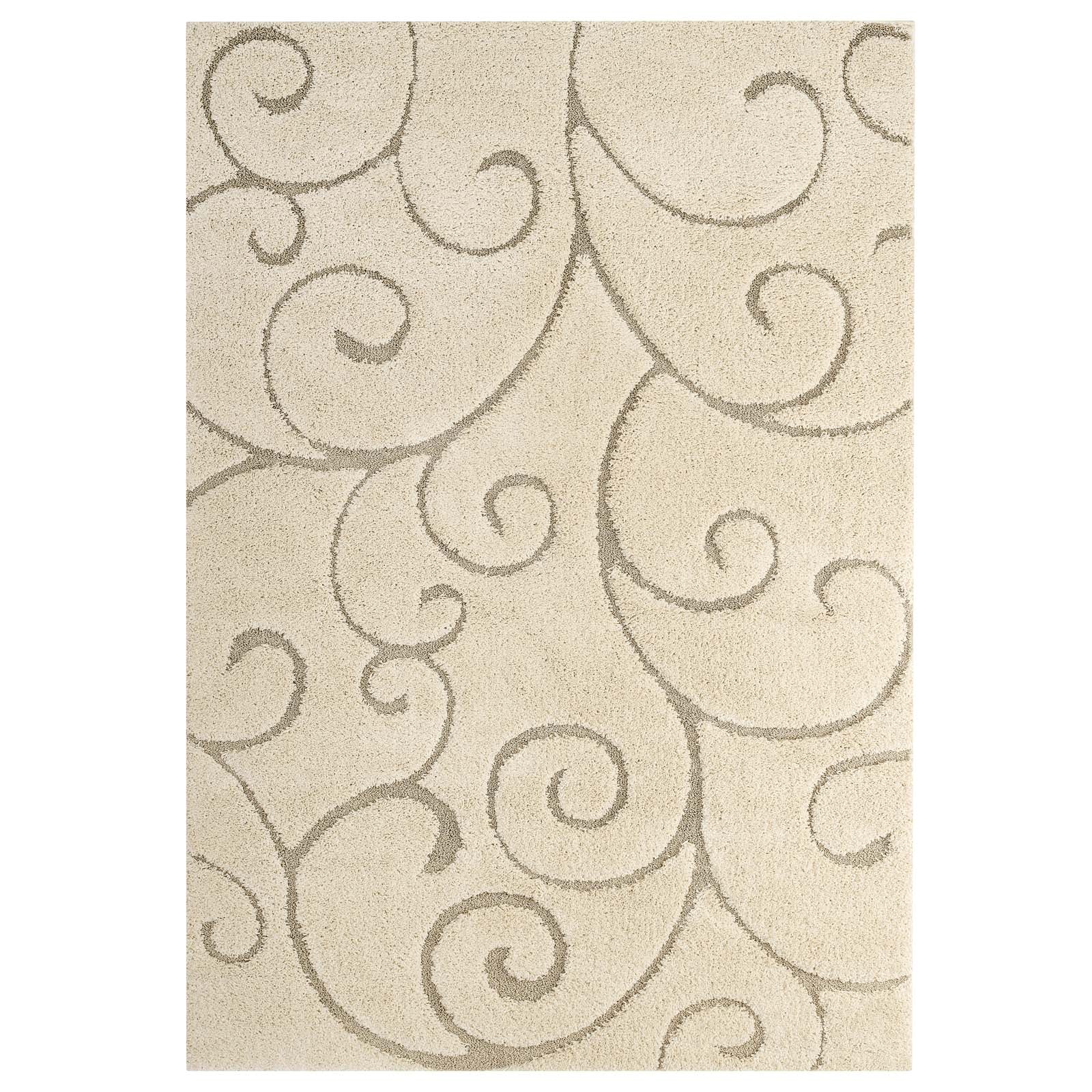 Modway Indoor Rugs - Jubilant Vine 5' x 8' Shag Area Rug Cream & Beige